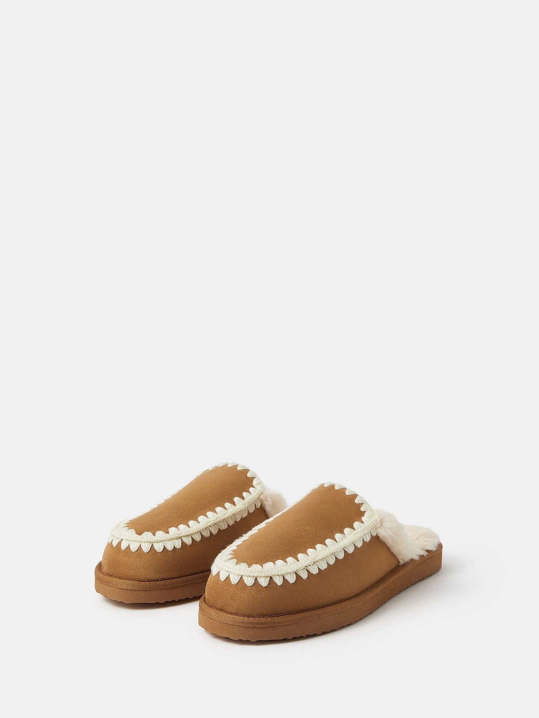 Accessorize Natural Whipstitch Suedette Mules