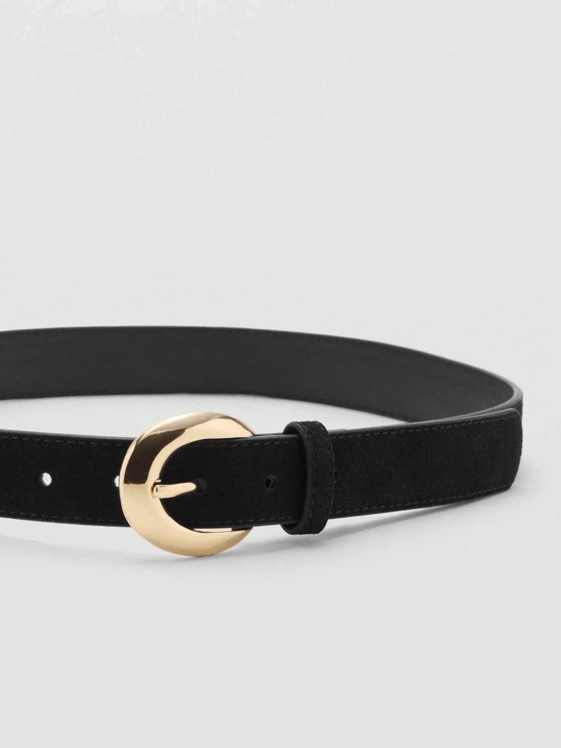 Mango Black Leather Belt With Oval Buckle