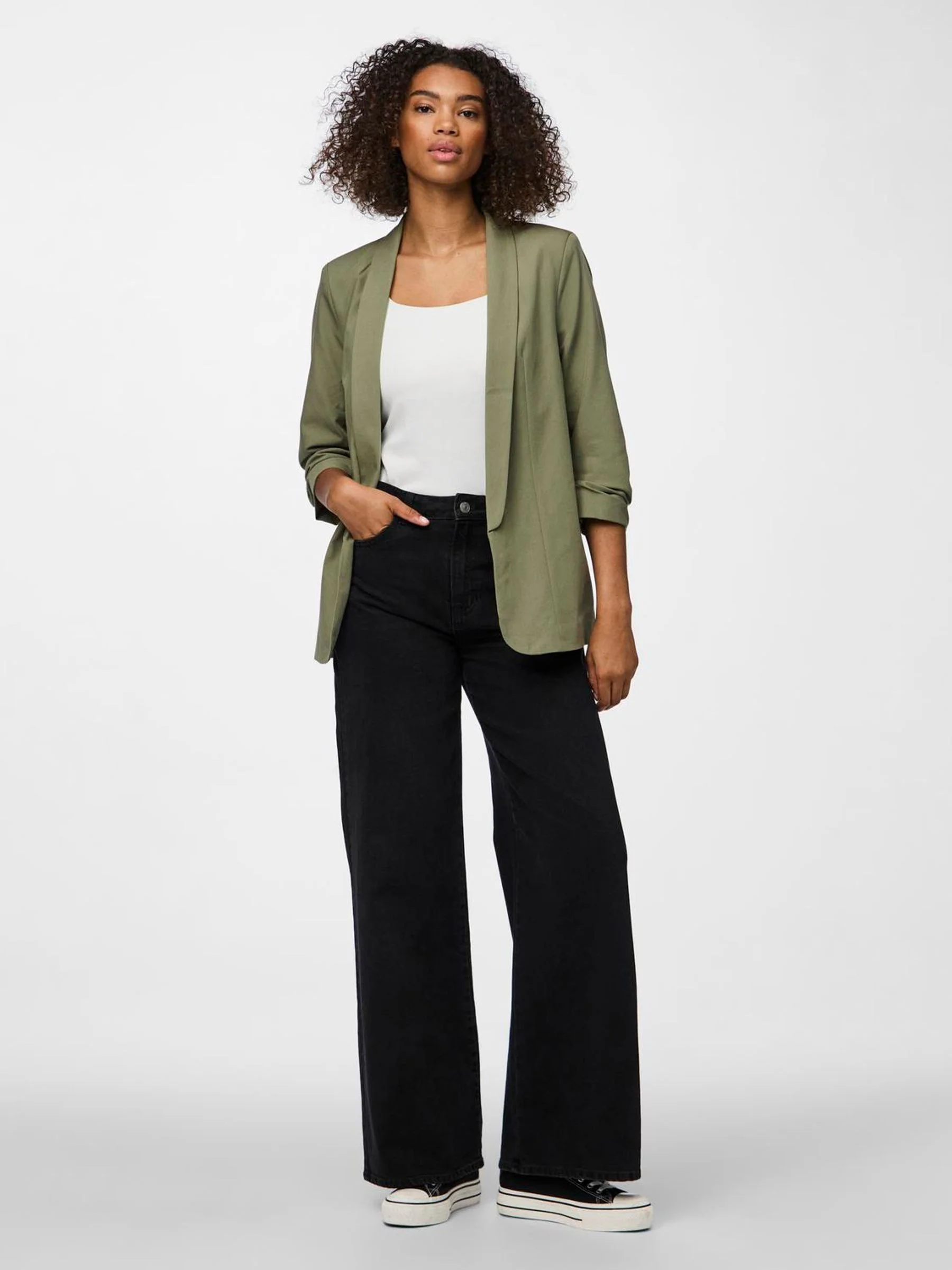PIECES Green Ruched Sleeve Blazer