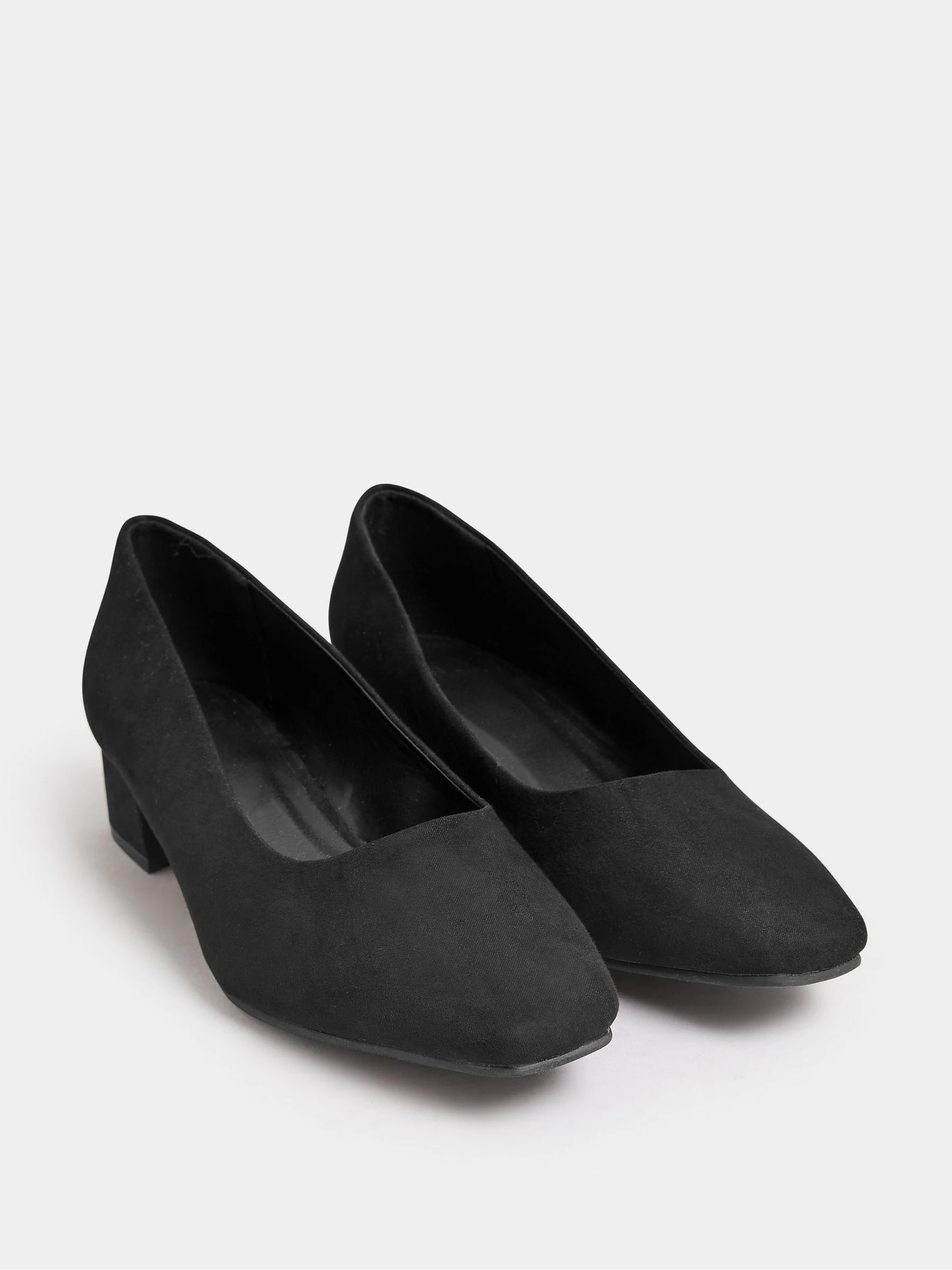 Yours Curve Black Extra Wide Fit Faux Suede Block Heel Court Shoes In Extra Wide Fit