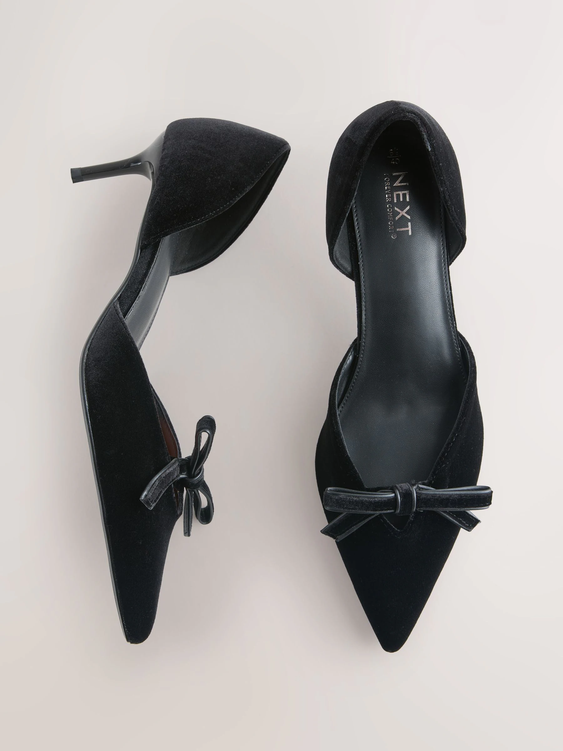 Black Forever Comfort® Velvet Bow Pointed Toe Two Part Heels