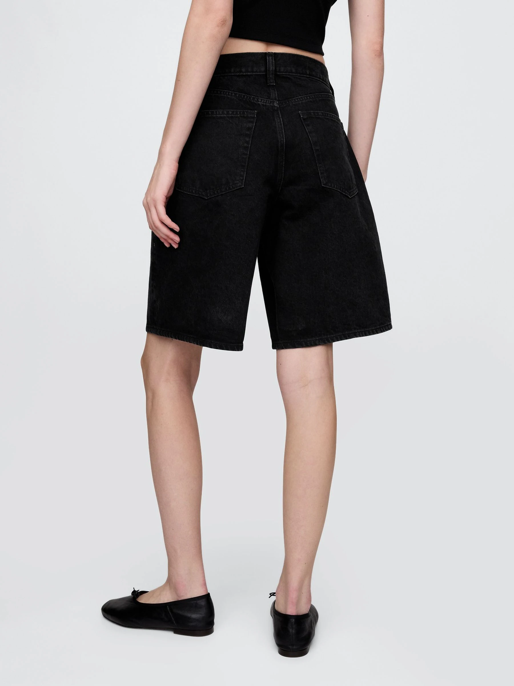 Gap Black 11 Inch Mid Rise Longline Jort Denim Shorts