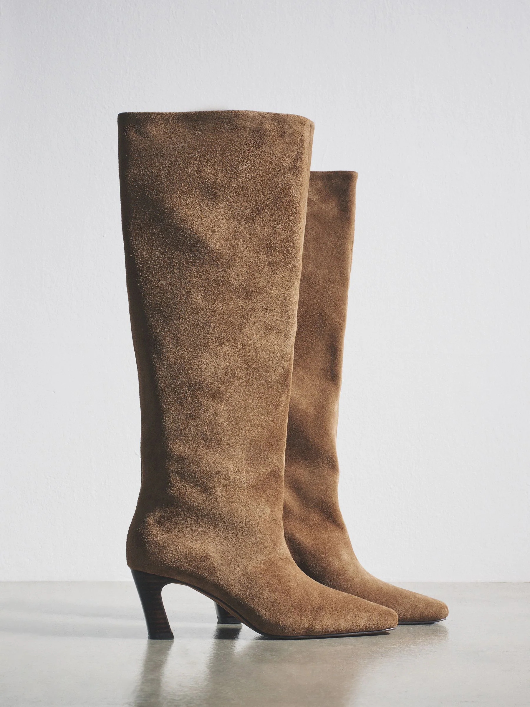 The Set Leather Suede Knee High Boots Tan Brown