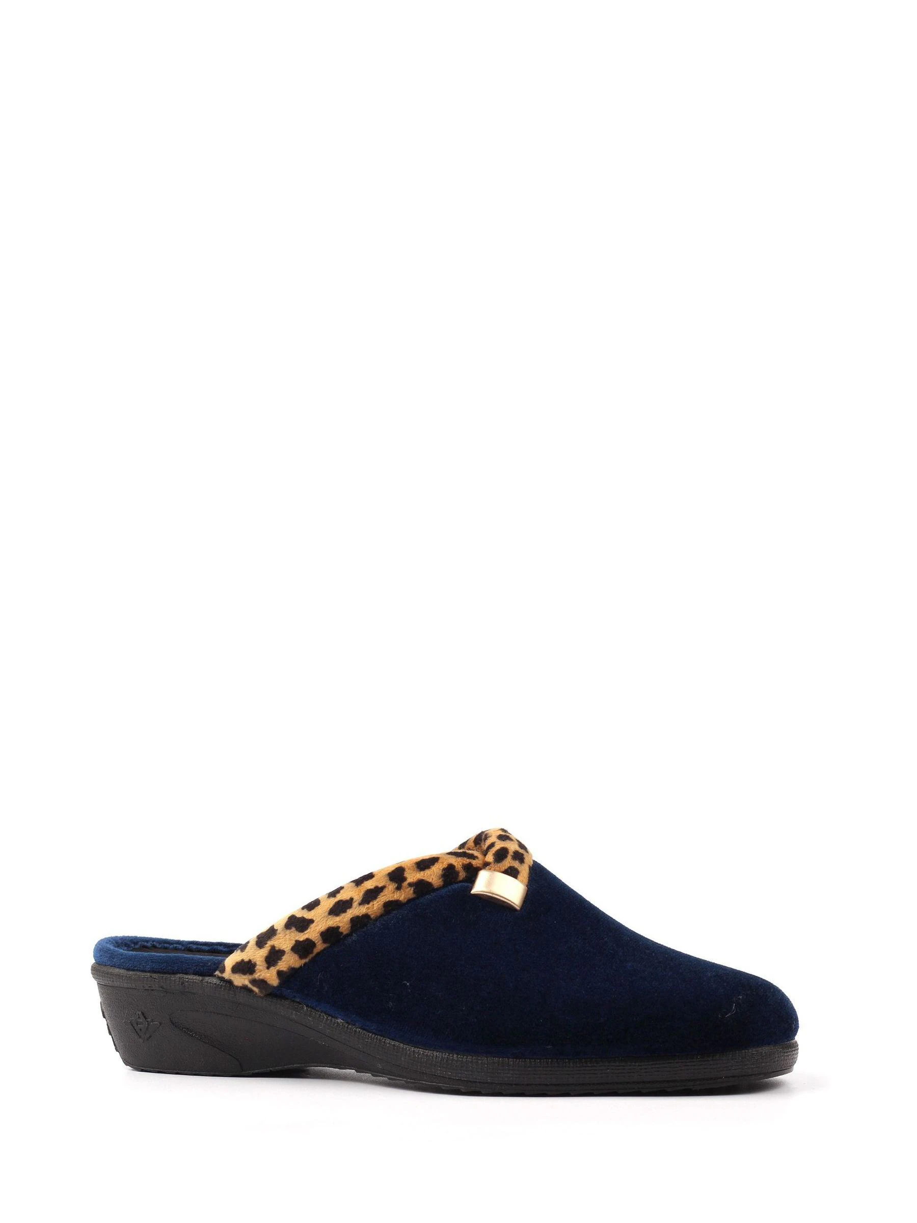 Lunar Blue Michelle Animal Print Trim Wedged Mule Slippers