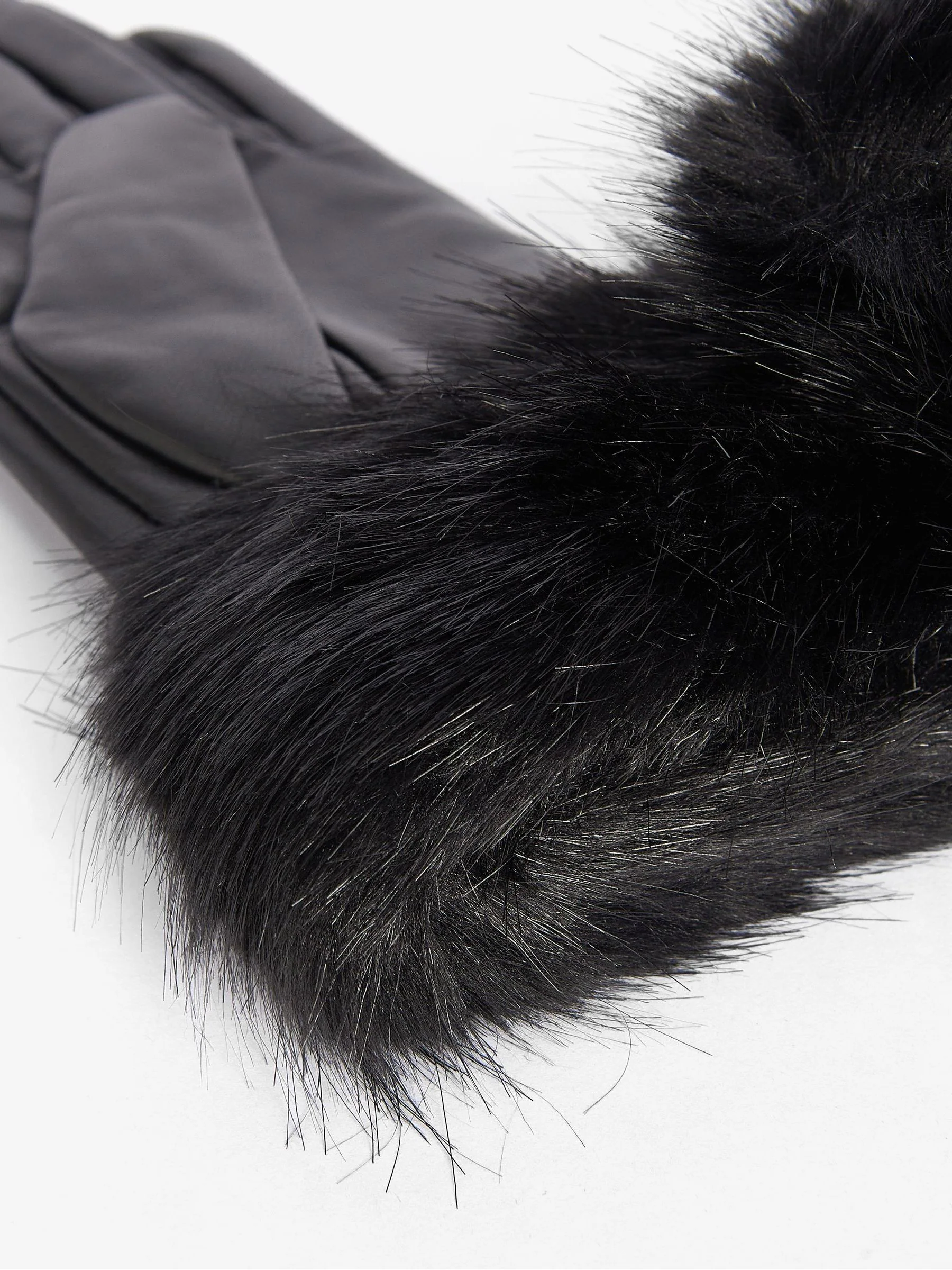 Barbour® Black Faux Fur Trimmed Leather Gloves