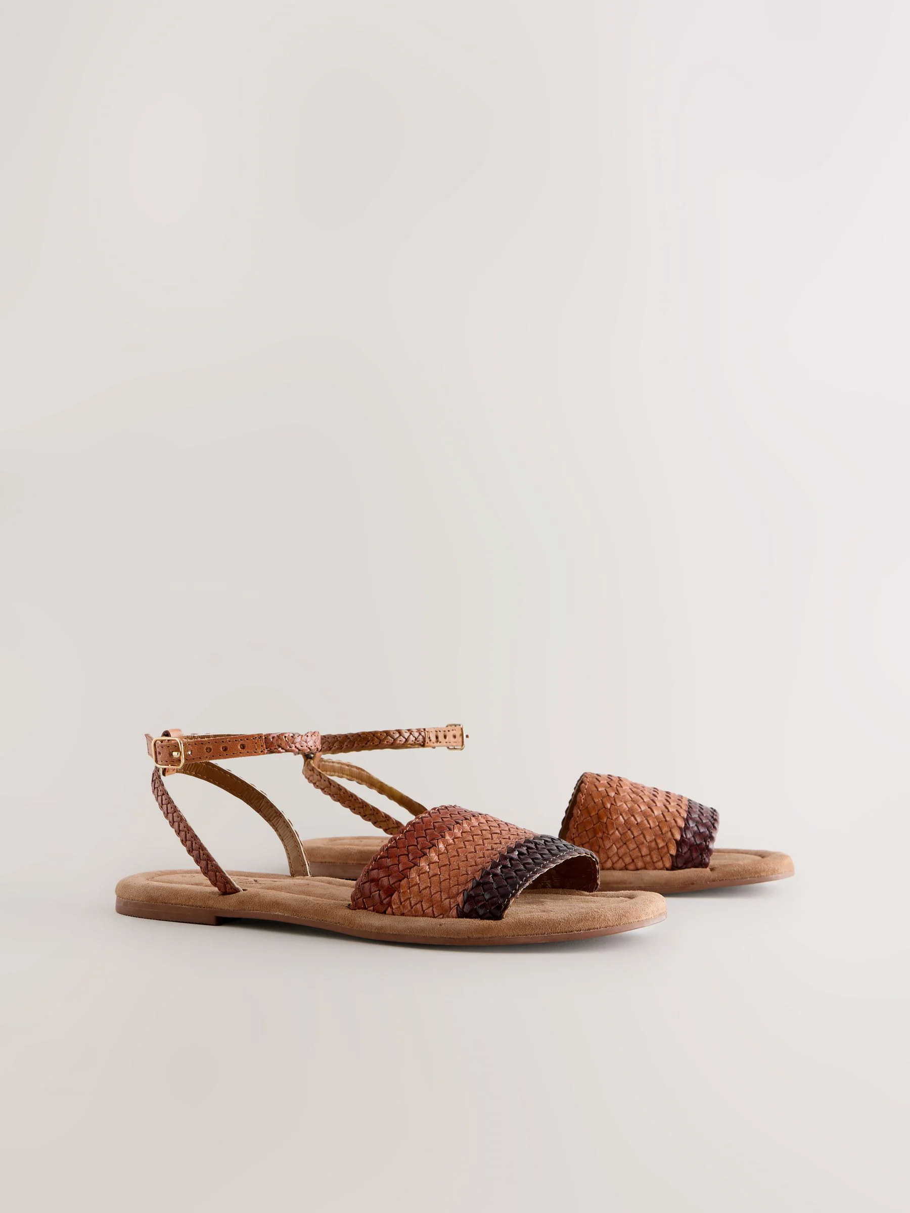 Tan Brown Standard/Wide Fit Woven Flat Sandals