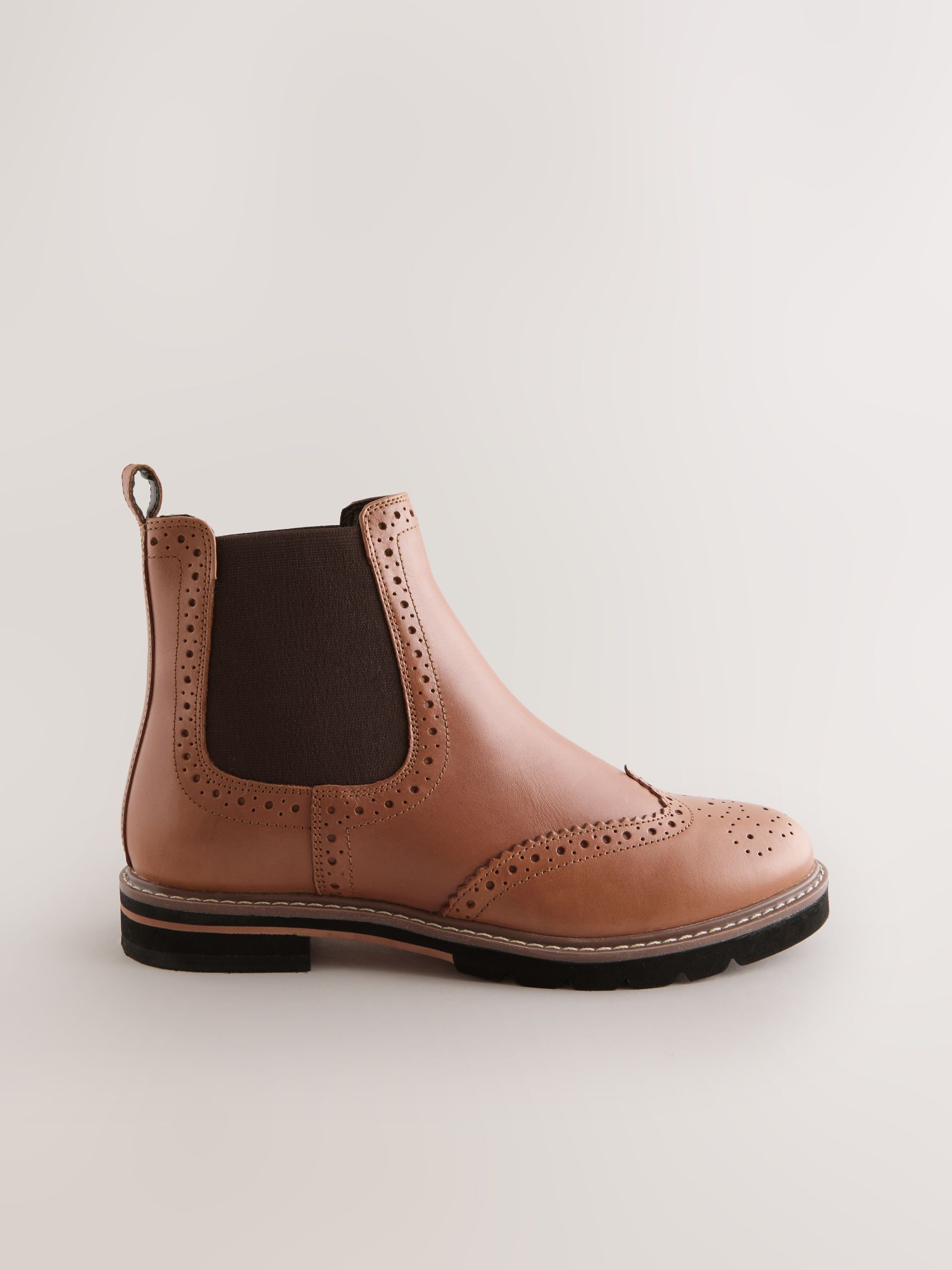 Tan Brown Leather Forever Comfort® Brogue Detail Chelsea Boots