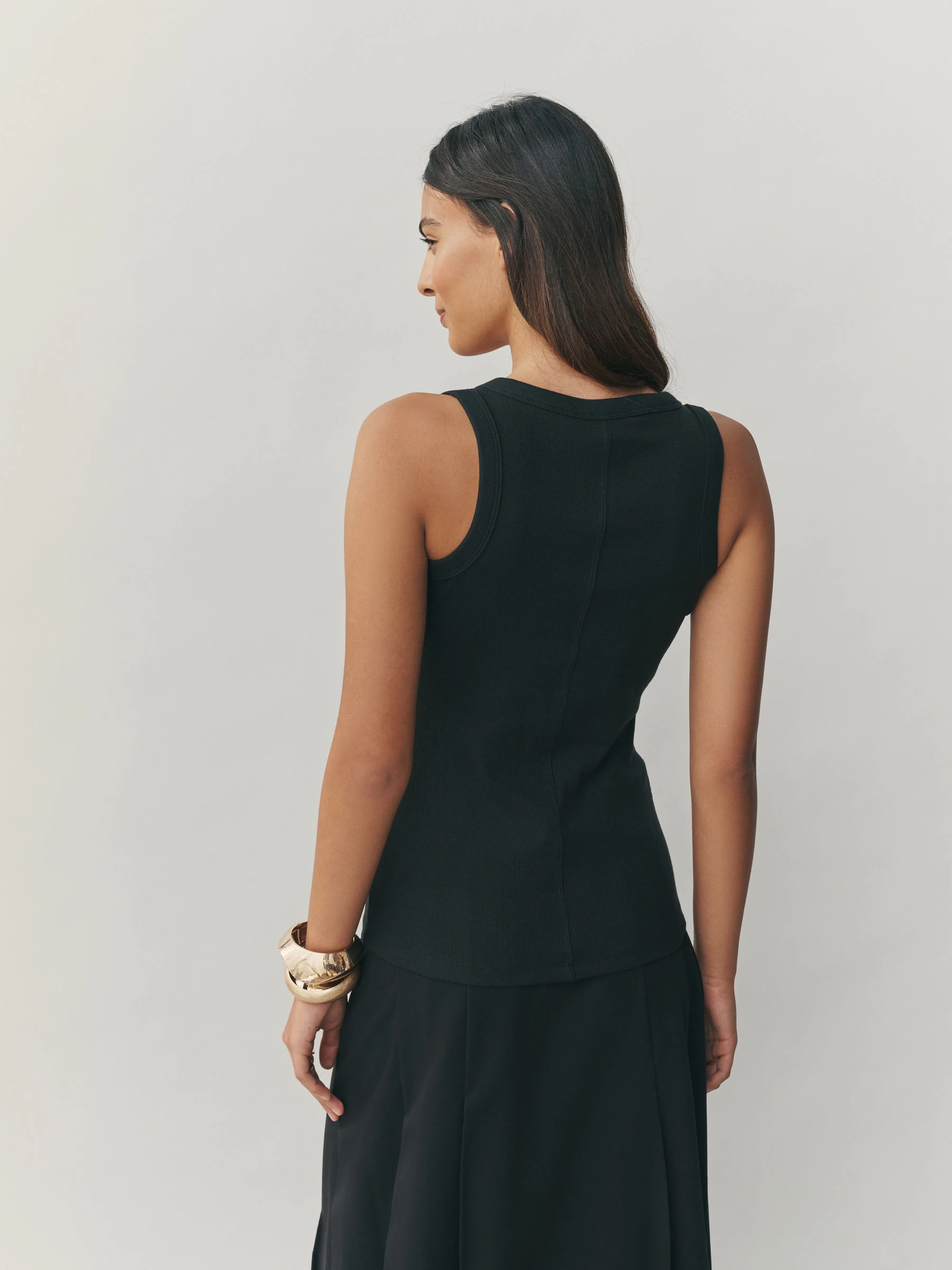 Black/Gold Trim Hardware Detail Racer Ribbed Vest Top