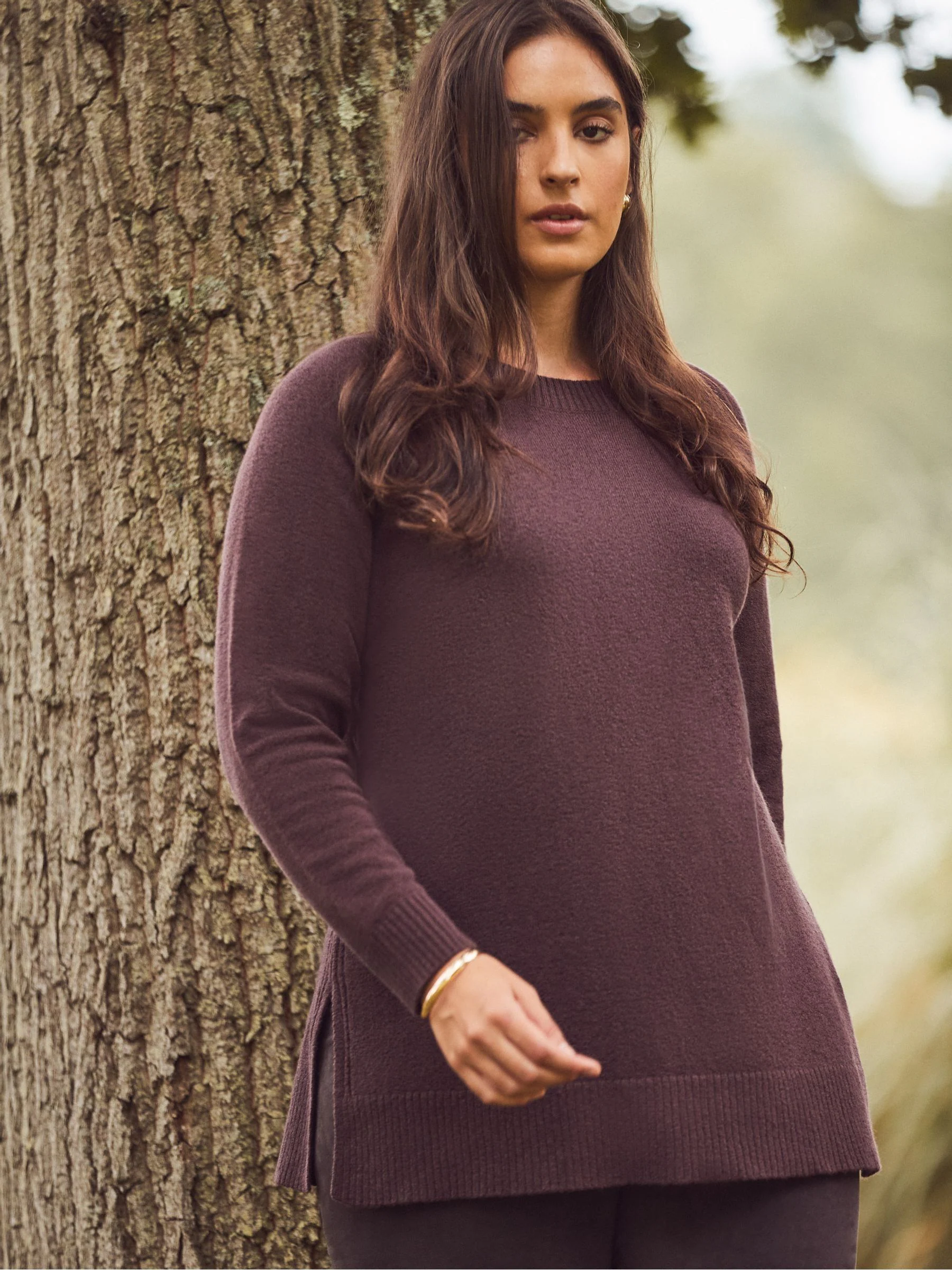 Live Unlimited Brown Crew Neck Longline Knitted Jumper