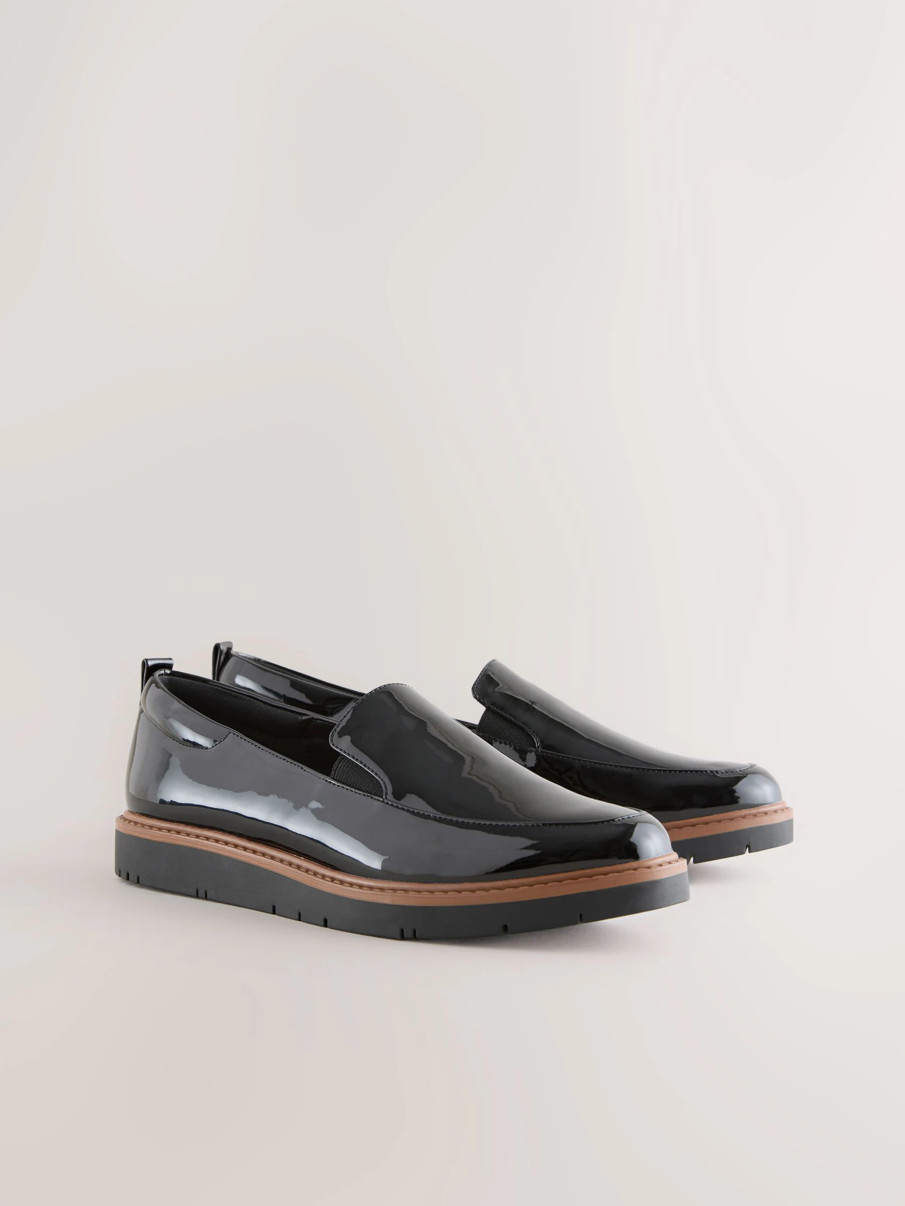 Black Patent Standard/Wide Fit Forever Comfort® Slip On Clean Chunky Sole Loafers