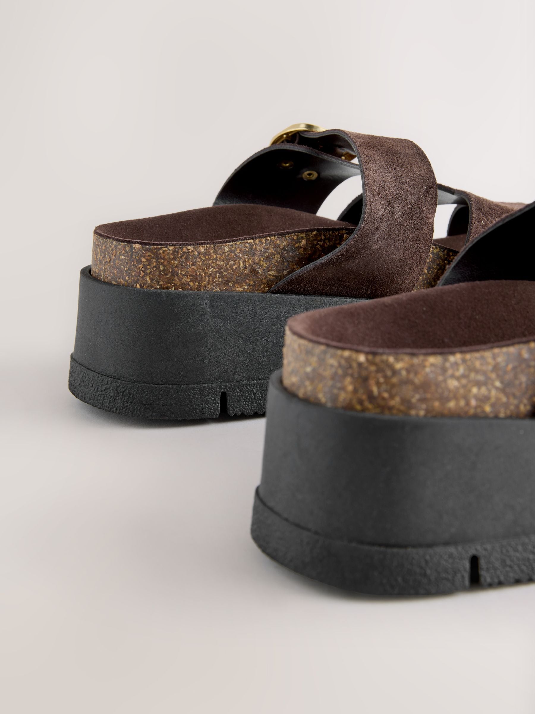 Chocolate Brown Suede Leather Strap Buckle Detail Sandals