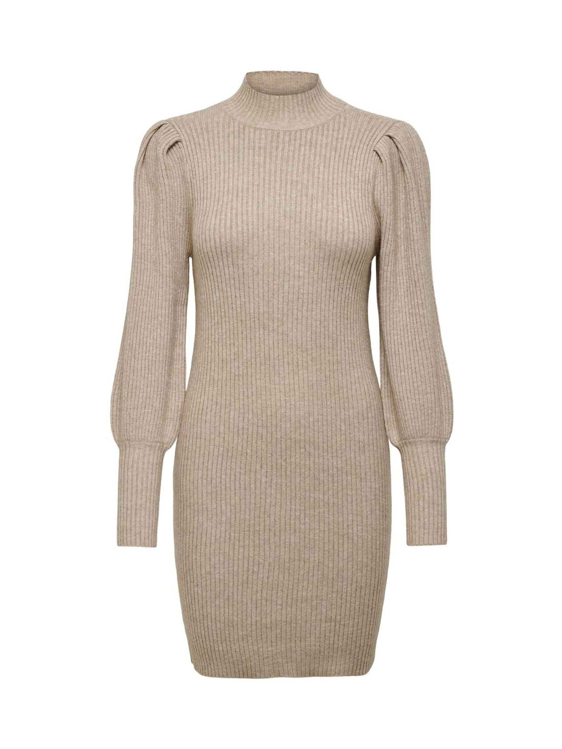 ONLY Brown Puff Sleeve Knitted Jumper Dress