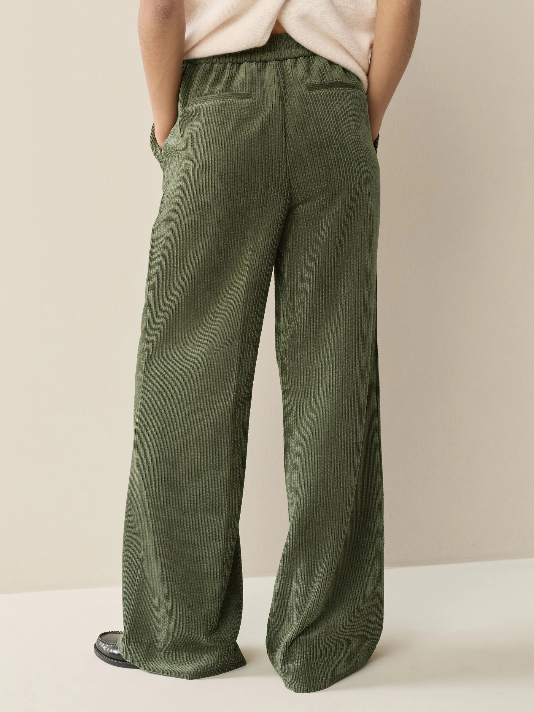 Khaki Green Wide Leg Soft Cord Trousers