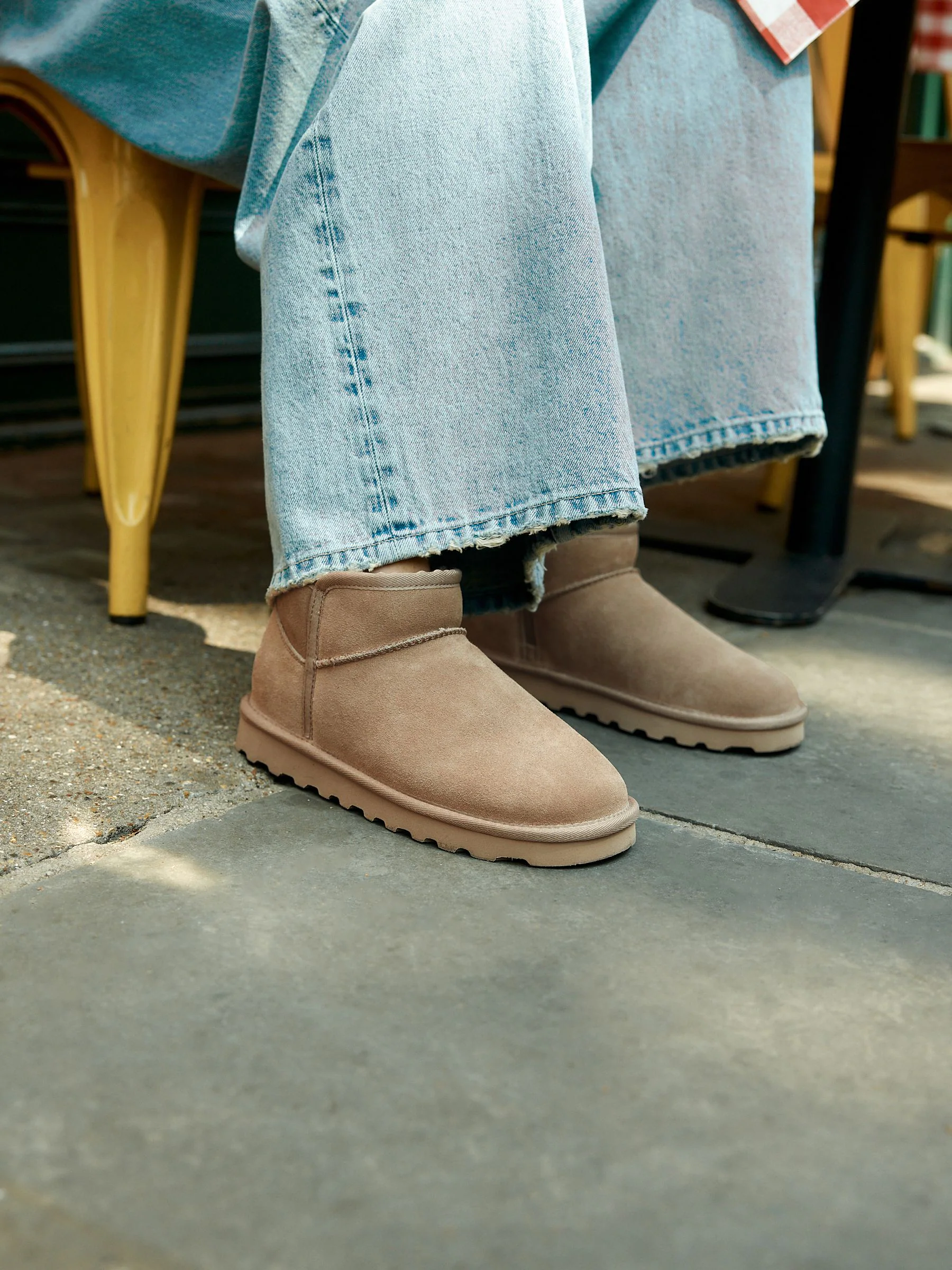 Neutral Taupe Suede Standard/Wide Fit Water Repellent Faux Fur Ankle Boots