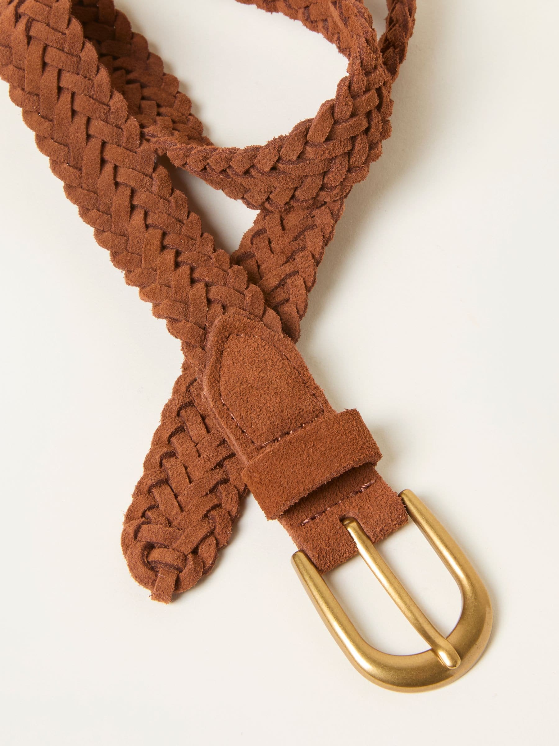 FatFace Tan Brown Suede Plaited Belt