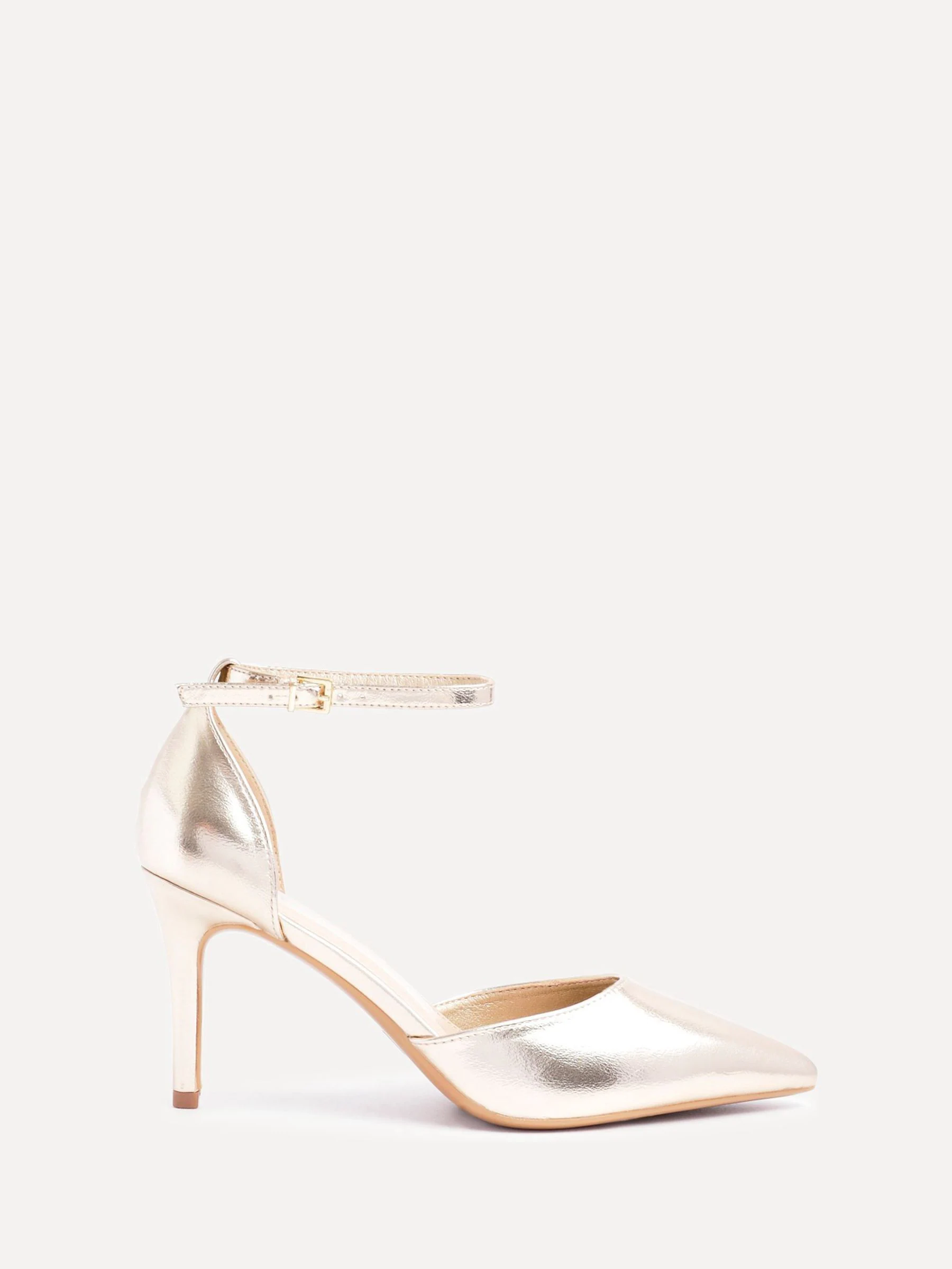 Linzi Gold Thea Closed Back Stiletto Court Heels With Ankle Strap