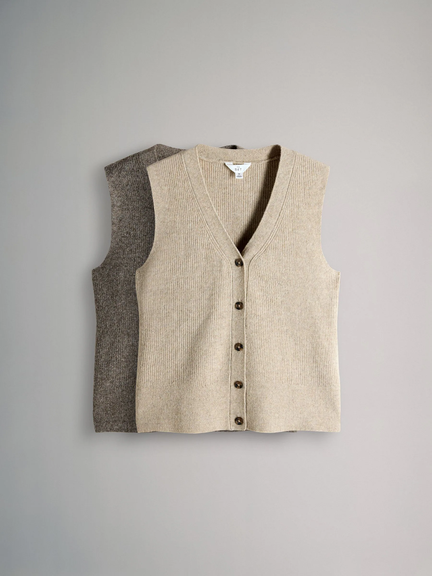 The Set 2 Pack Knitted Vest With Wool Brown Marl/Neutral