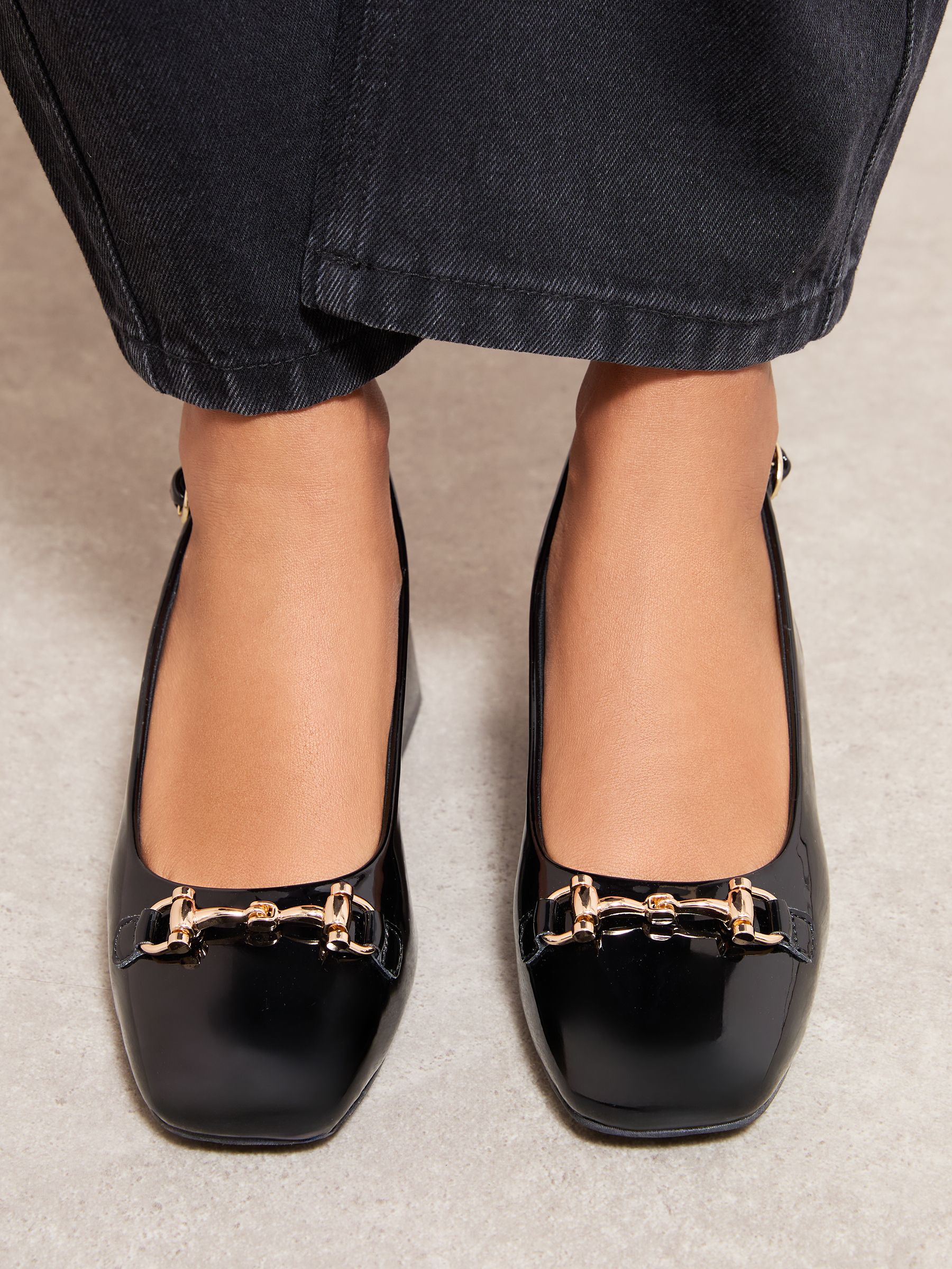 Friends Like These Black Faux Leather Snaffle Detail Slingback Low Block Heel Smart Court Shoes