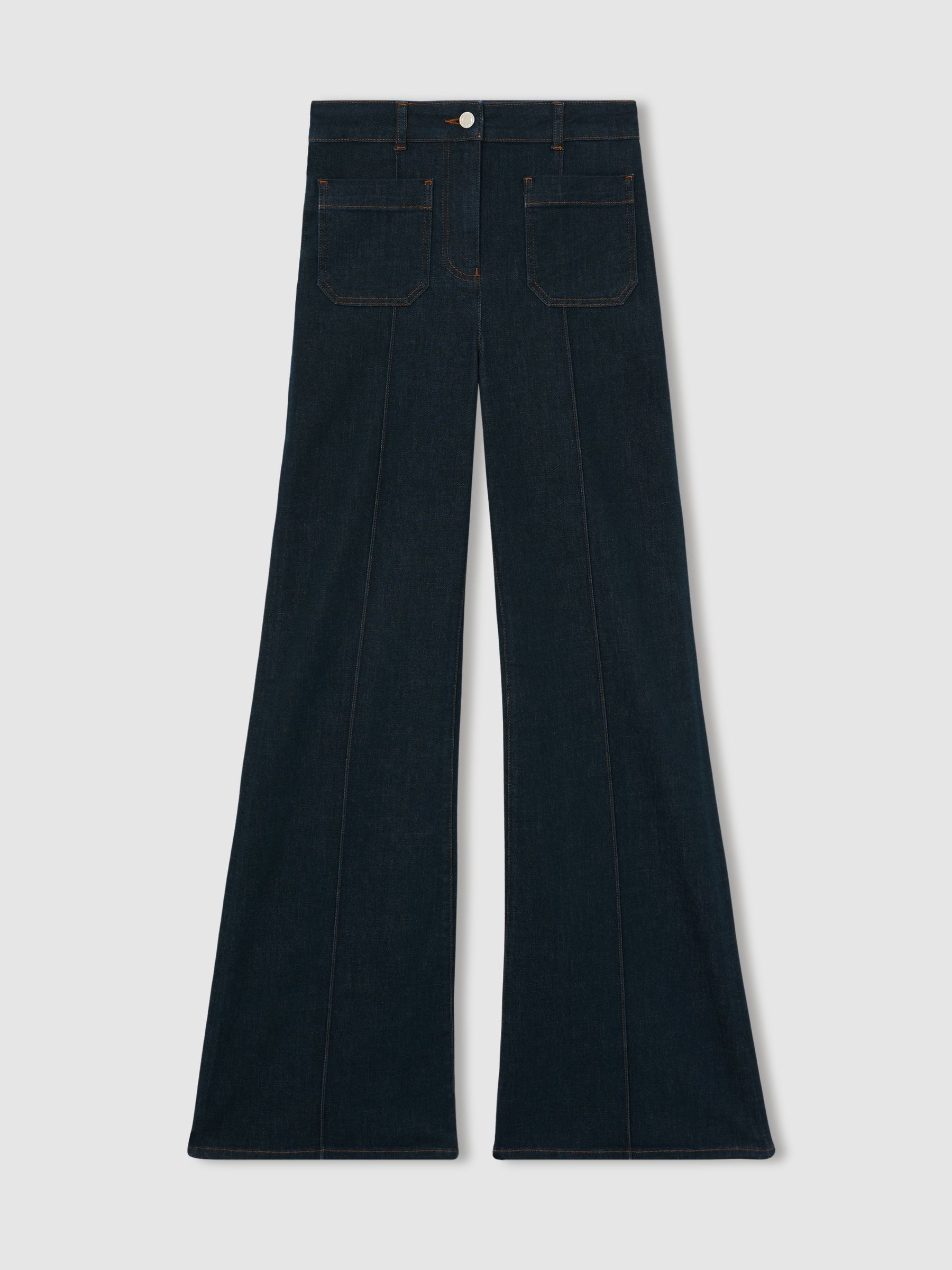 Reiss Dark Blue Sakura Petite Patch-Pocket Flared Jeans
