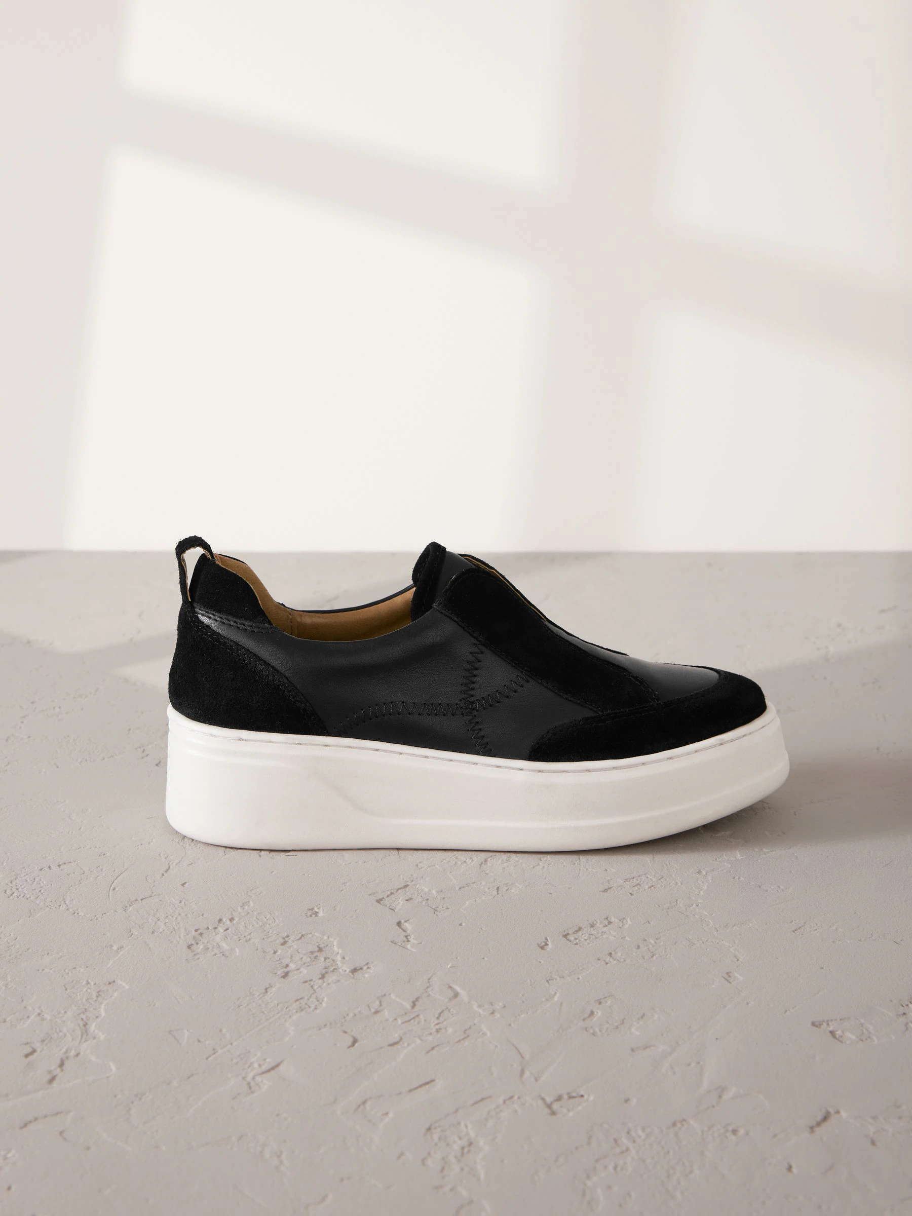 Black Slip On Signature Leather Chunky Wedge Platform Trainers