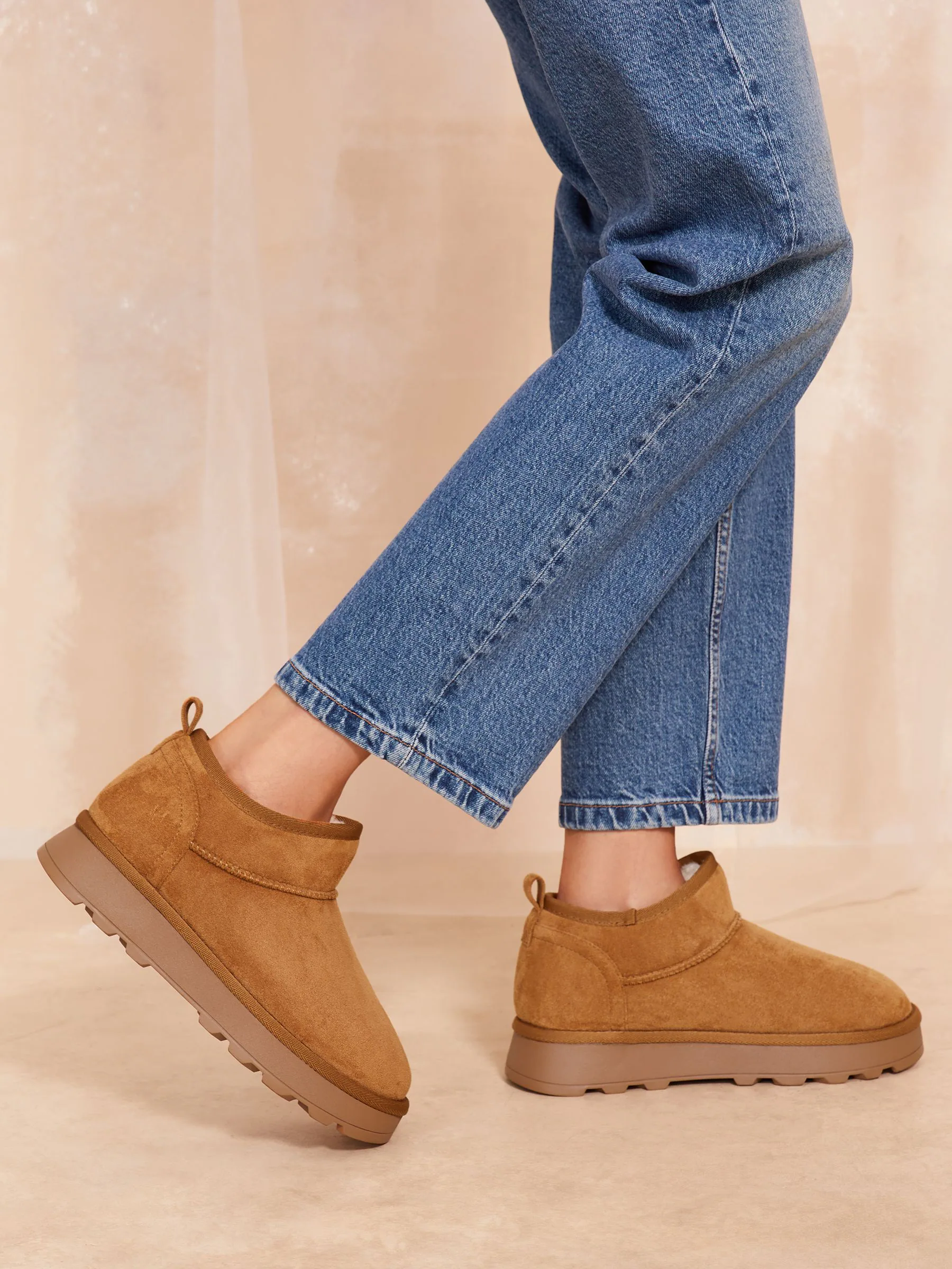 Friends Like These Tan Natural Cosy Faux Fur Lined Ankle Suede Boots