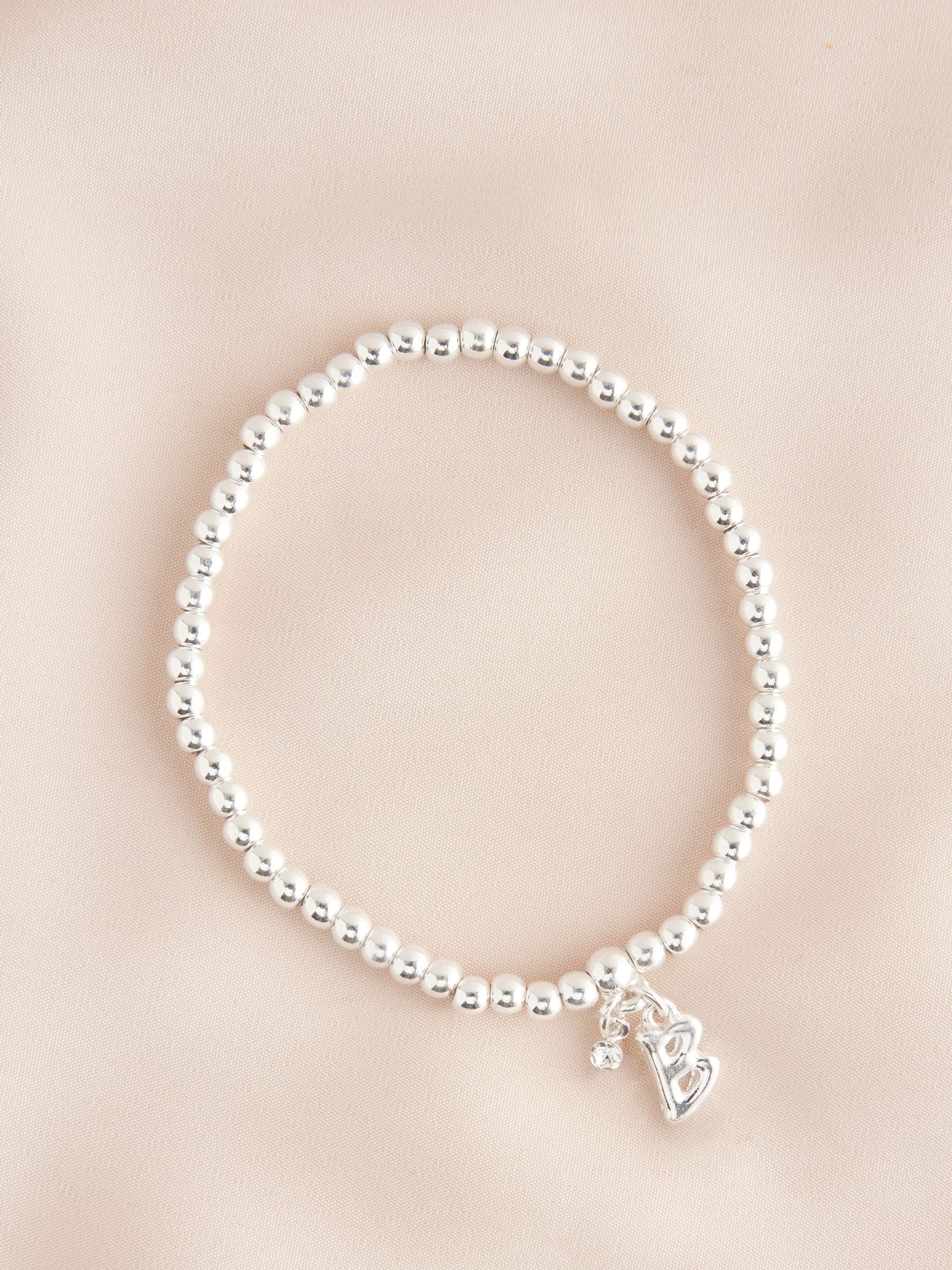 Silver Tone Initial Stretch Bracelet