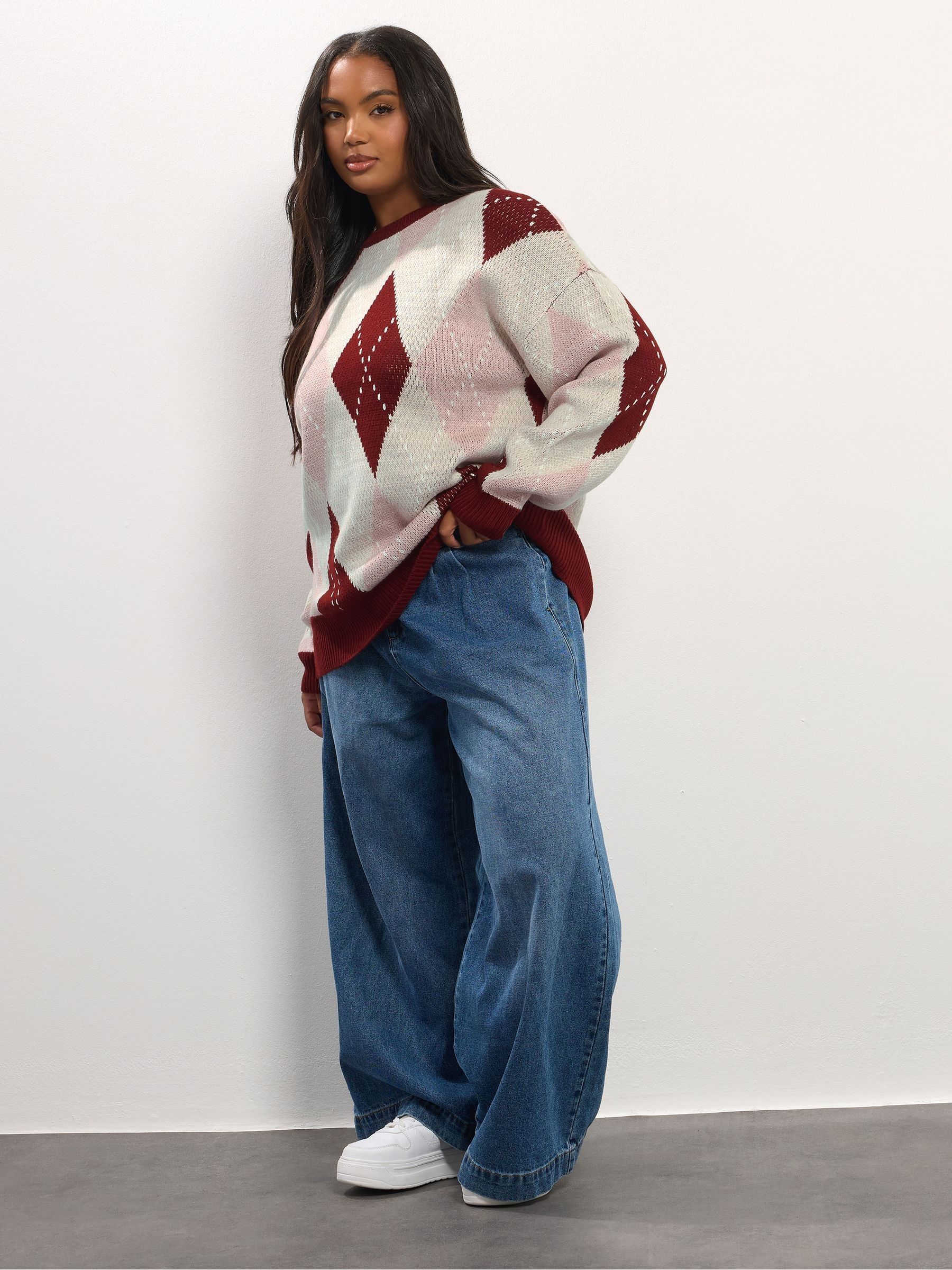 Yours Curve Red Argyle Jumper