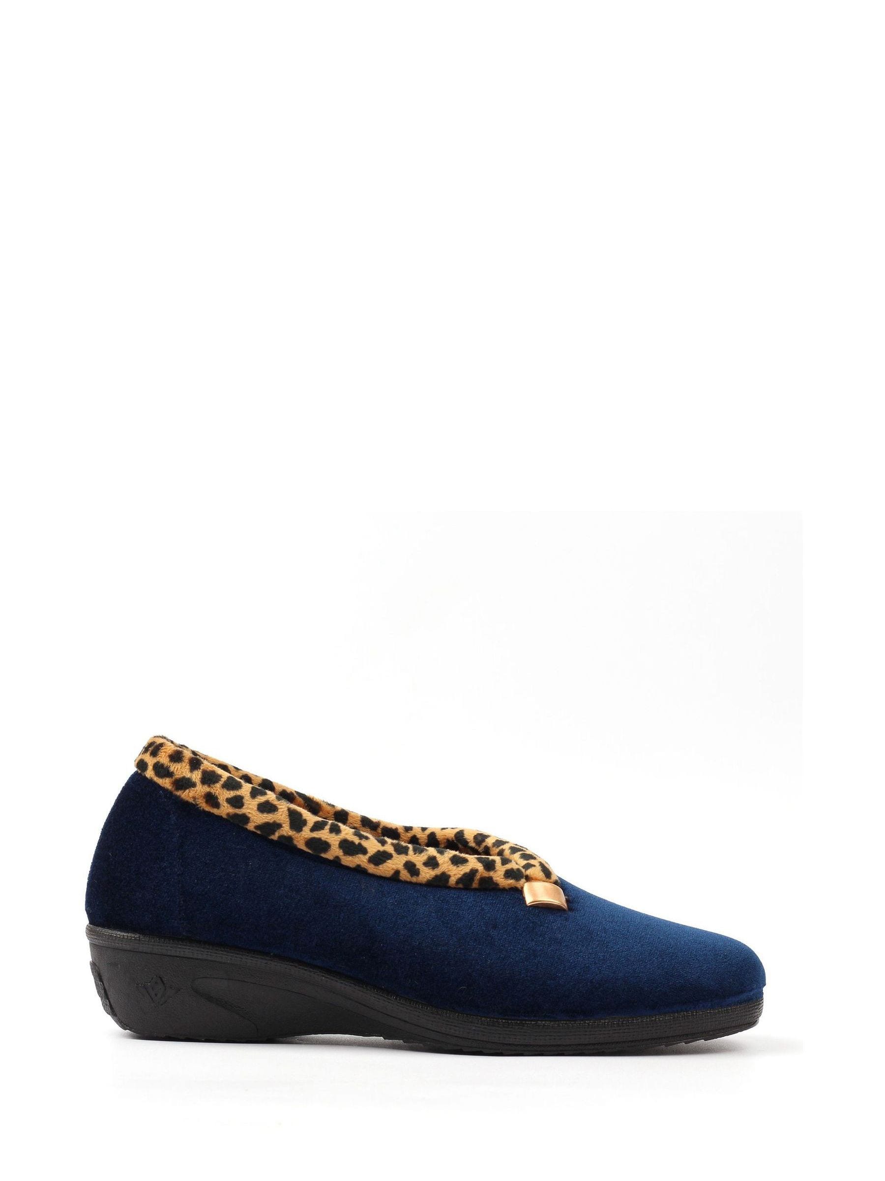 Lunar Blue Paloma Animal Print Trim Wedged Slippers