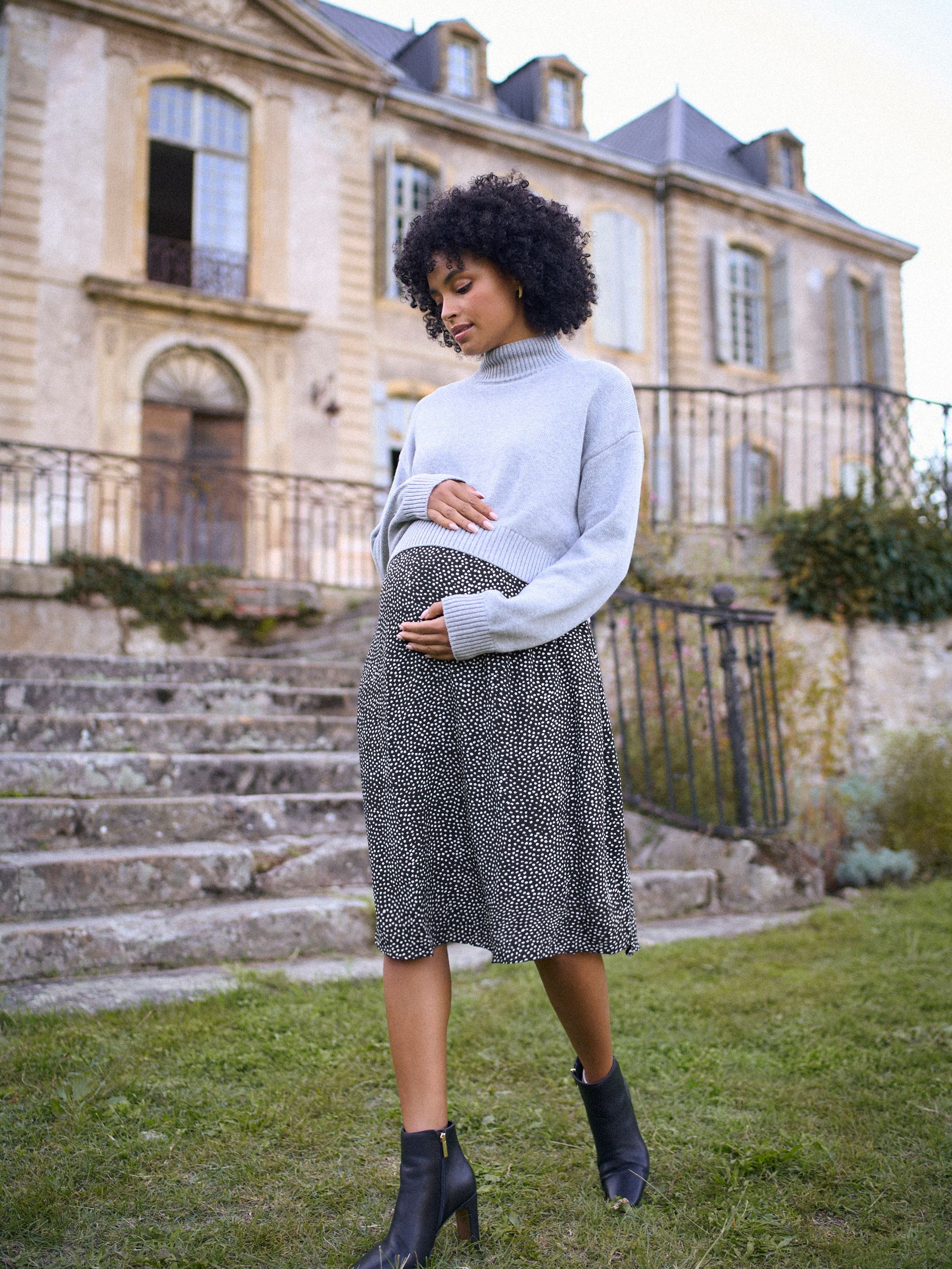 Seraphine Grey Marl & Black Dot Maternity & Nursing Knit Top Dress