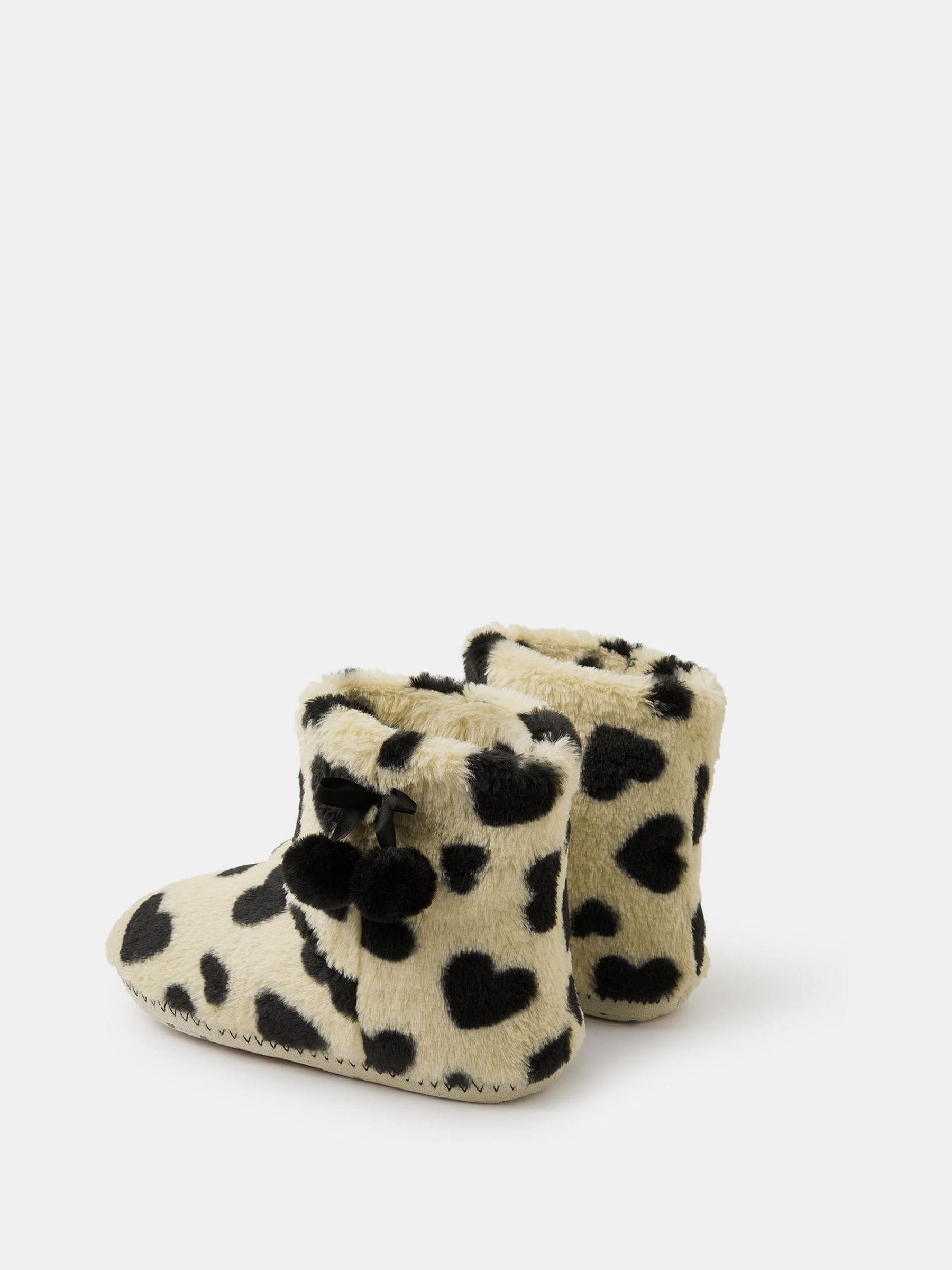 Accessorize Black Fluffy Heart Print Slipper Boots