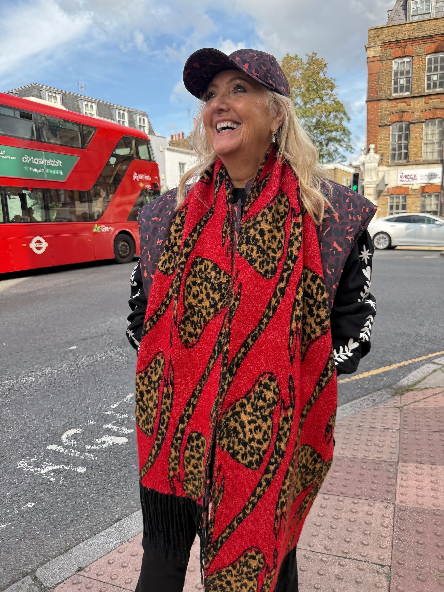Never Fully Dressed Red Animal Bow Blanket Scarf