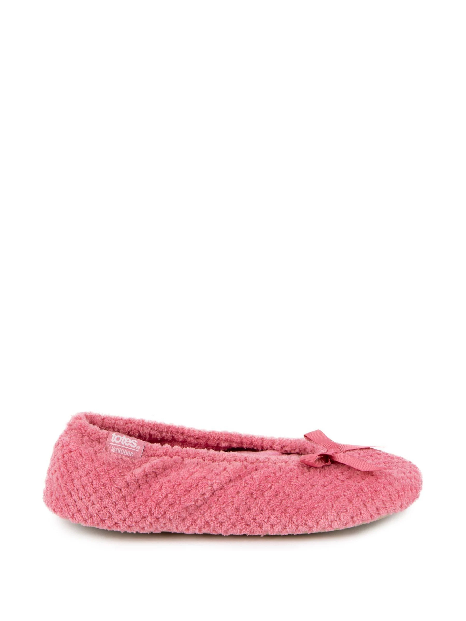 Totes Pink Isotoner Terry Ballet Slippers With Bow