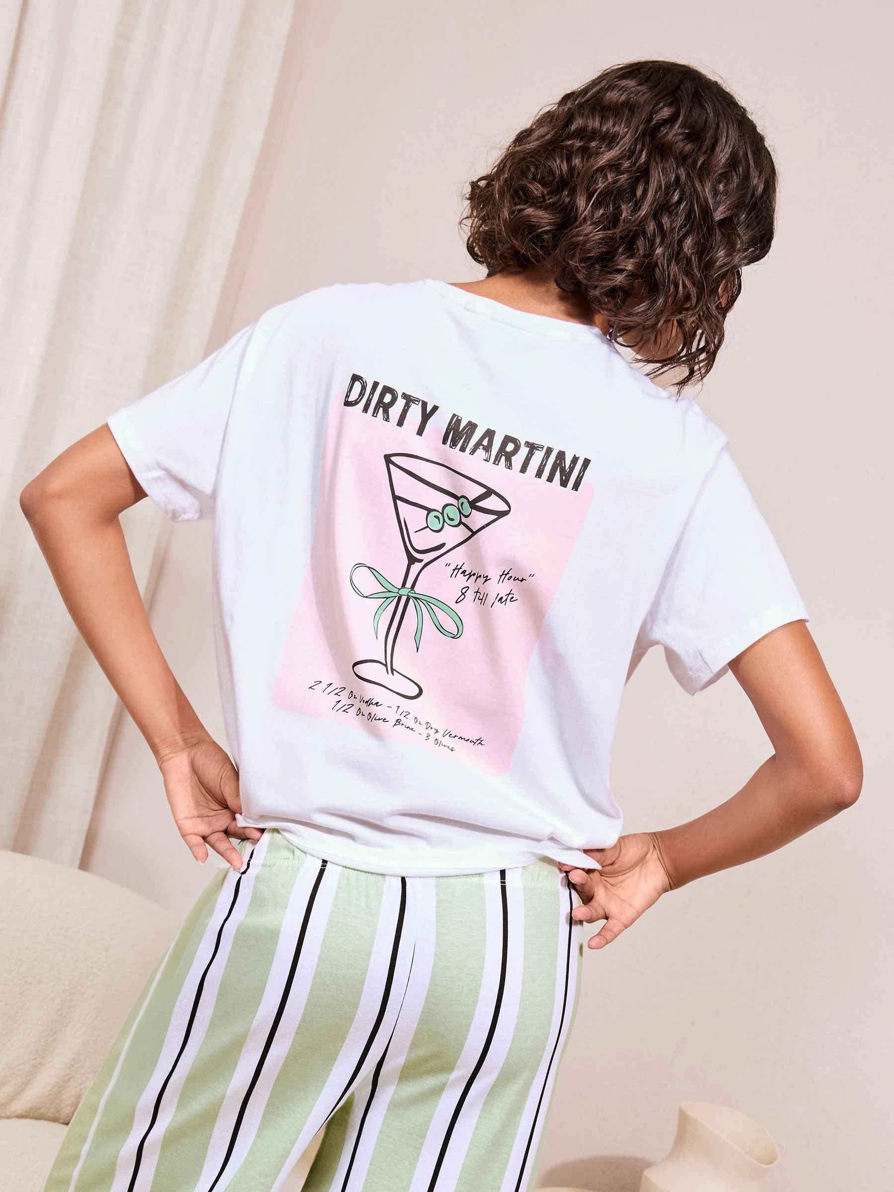 Friends Like These Green Stripe Martini Short Sleeve Pyjamas