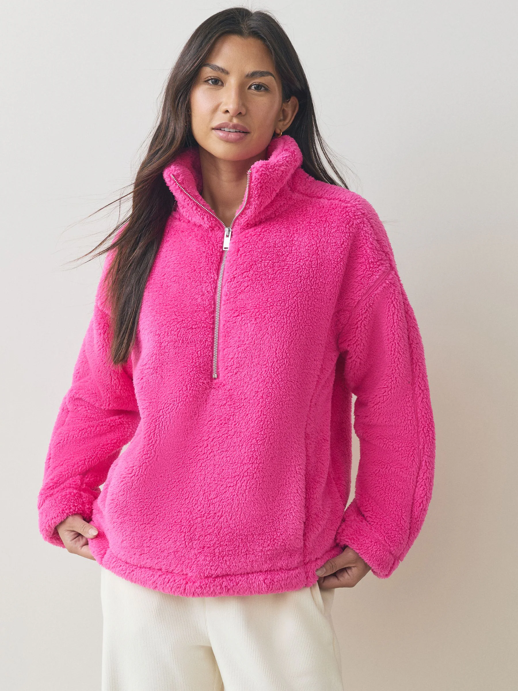 Bright Pink Borg Half Zip Fleece
