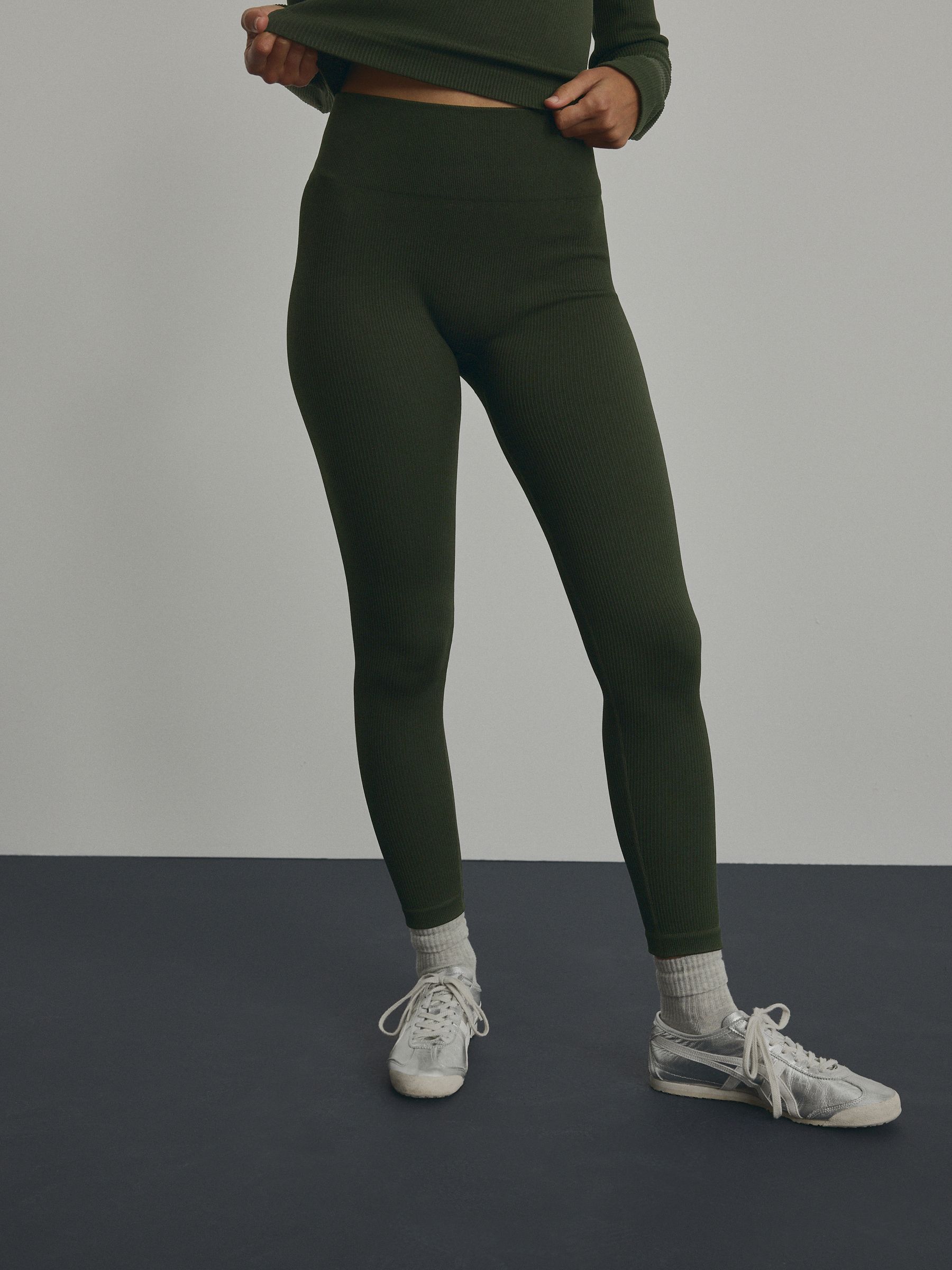 Forest Green Ribbed Seamless High Waist Leggings
