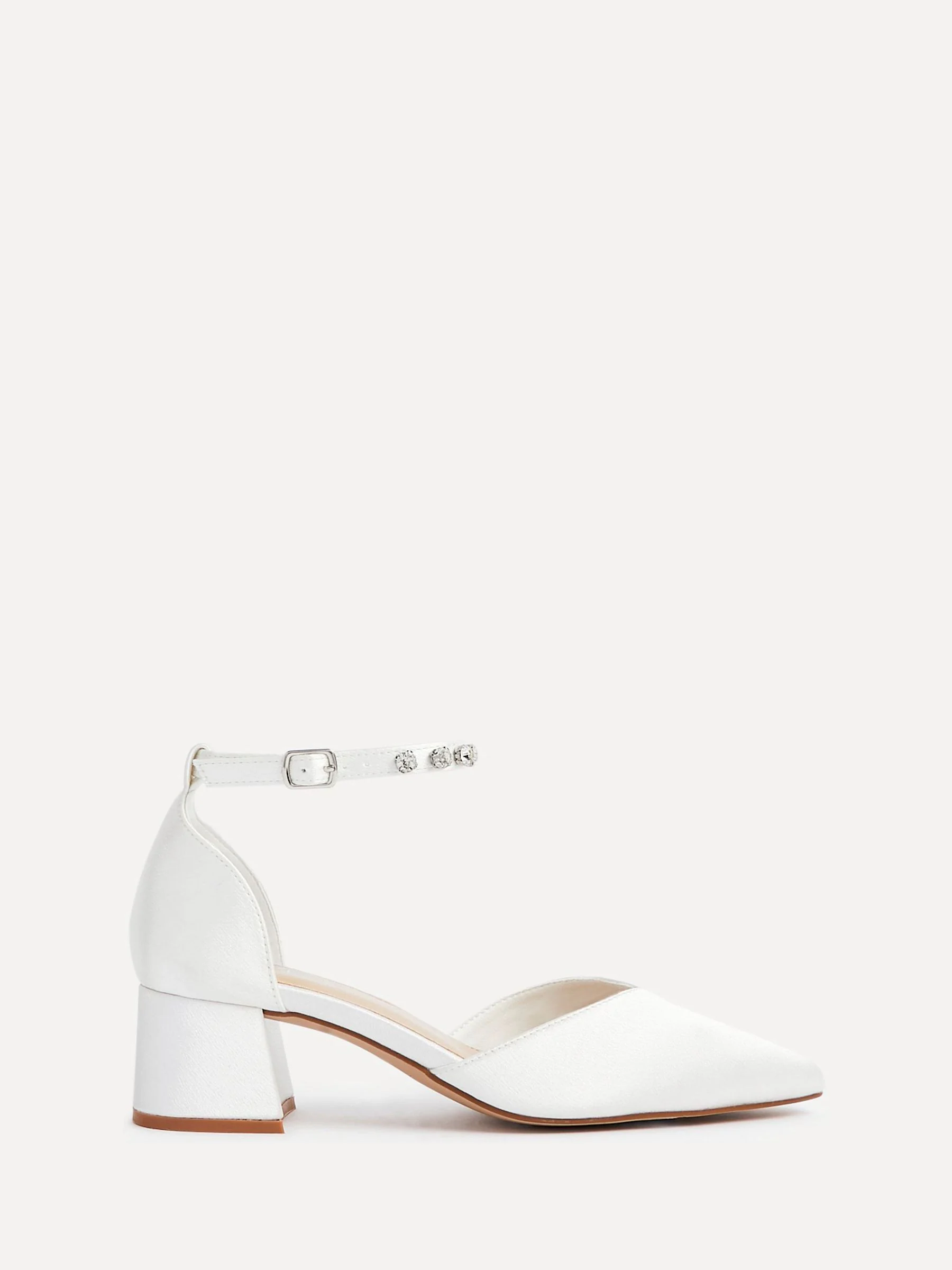 Linzi Ivory Bridal Jordanna Low Block Court Heels With Embellished Ankle Strap