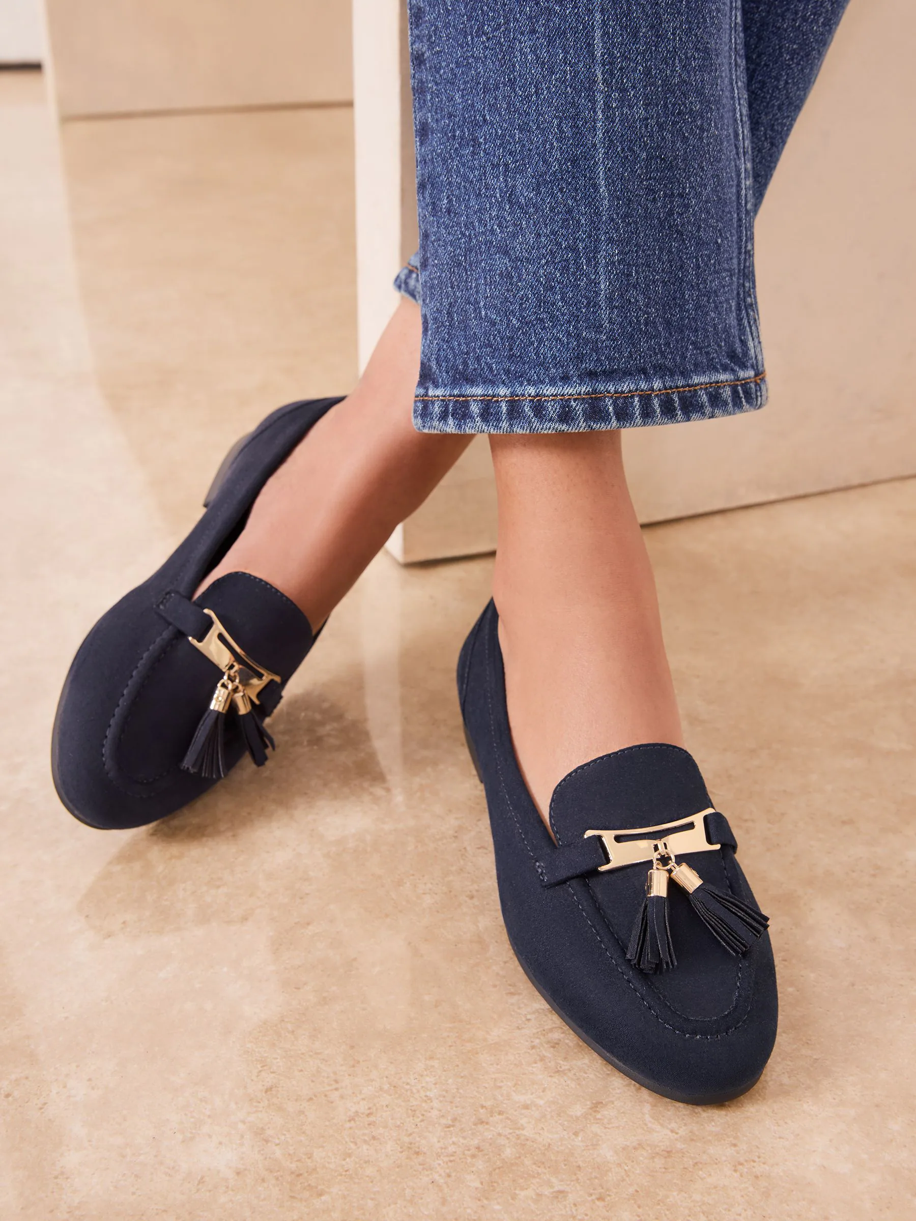 Lipsy Navy Standard Fit Almond Toe Tassel Workwear Loafers