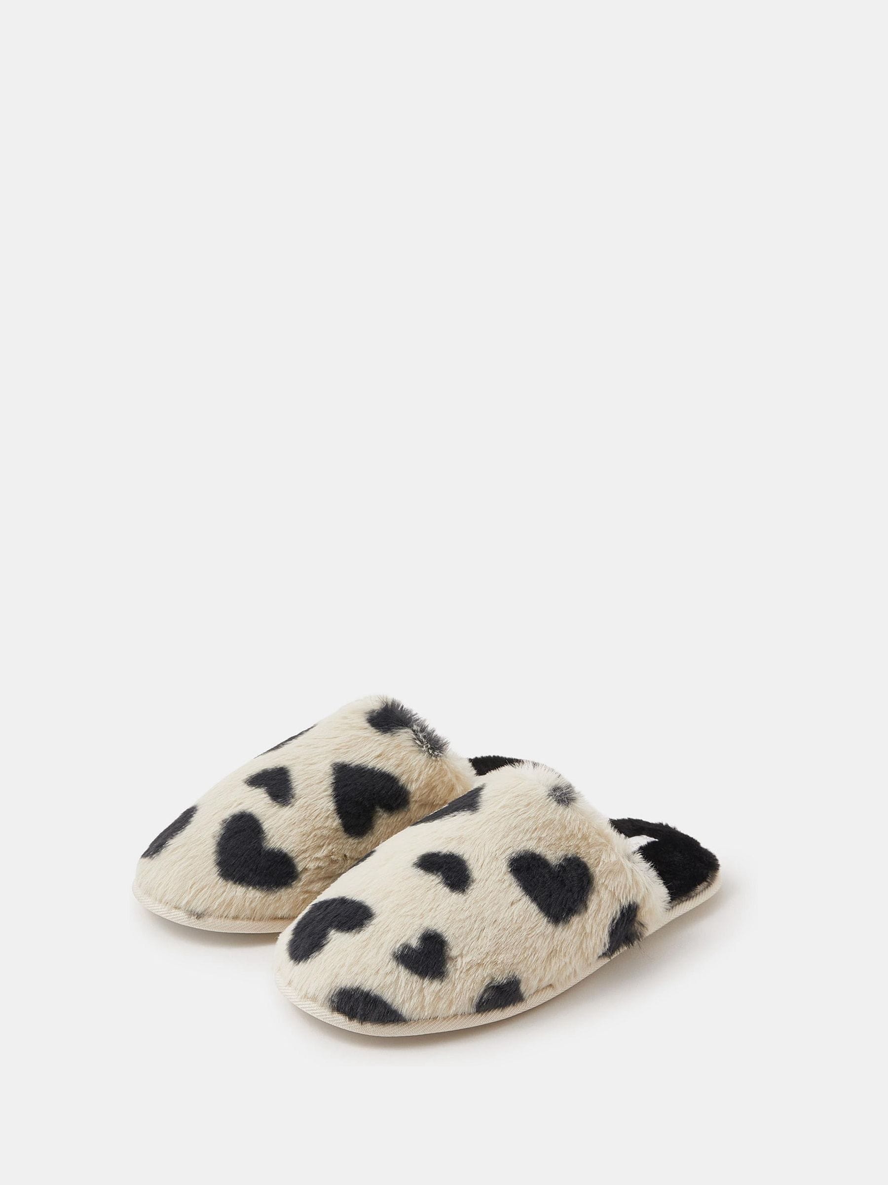 Accessorize Black Heart Fluffy Mule Slippers