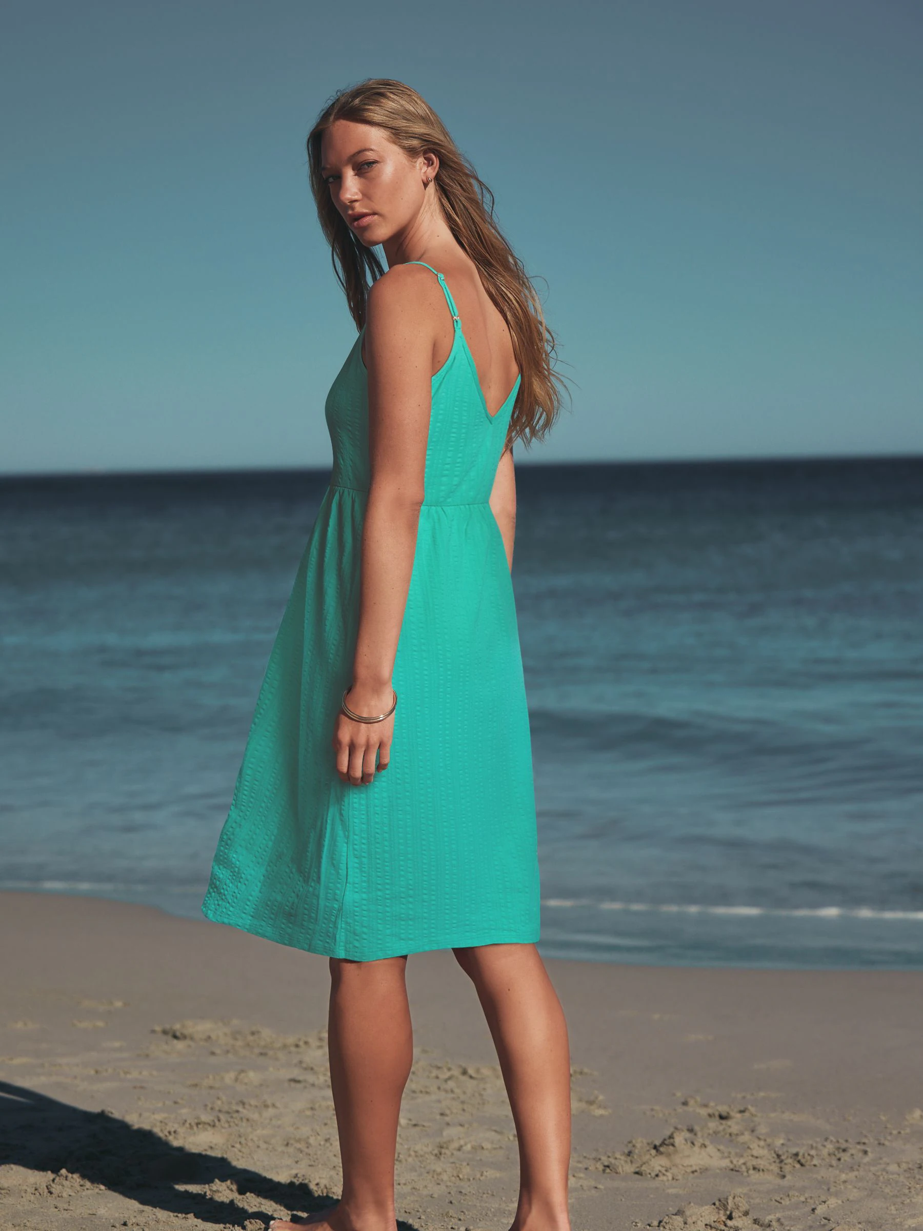 Aqua Green Jersey Button Down Midi Dress