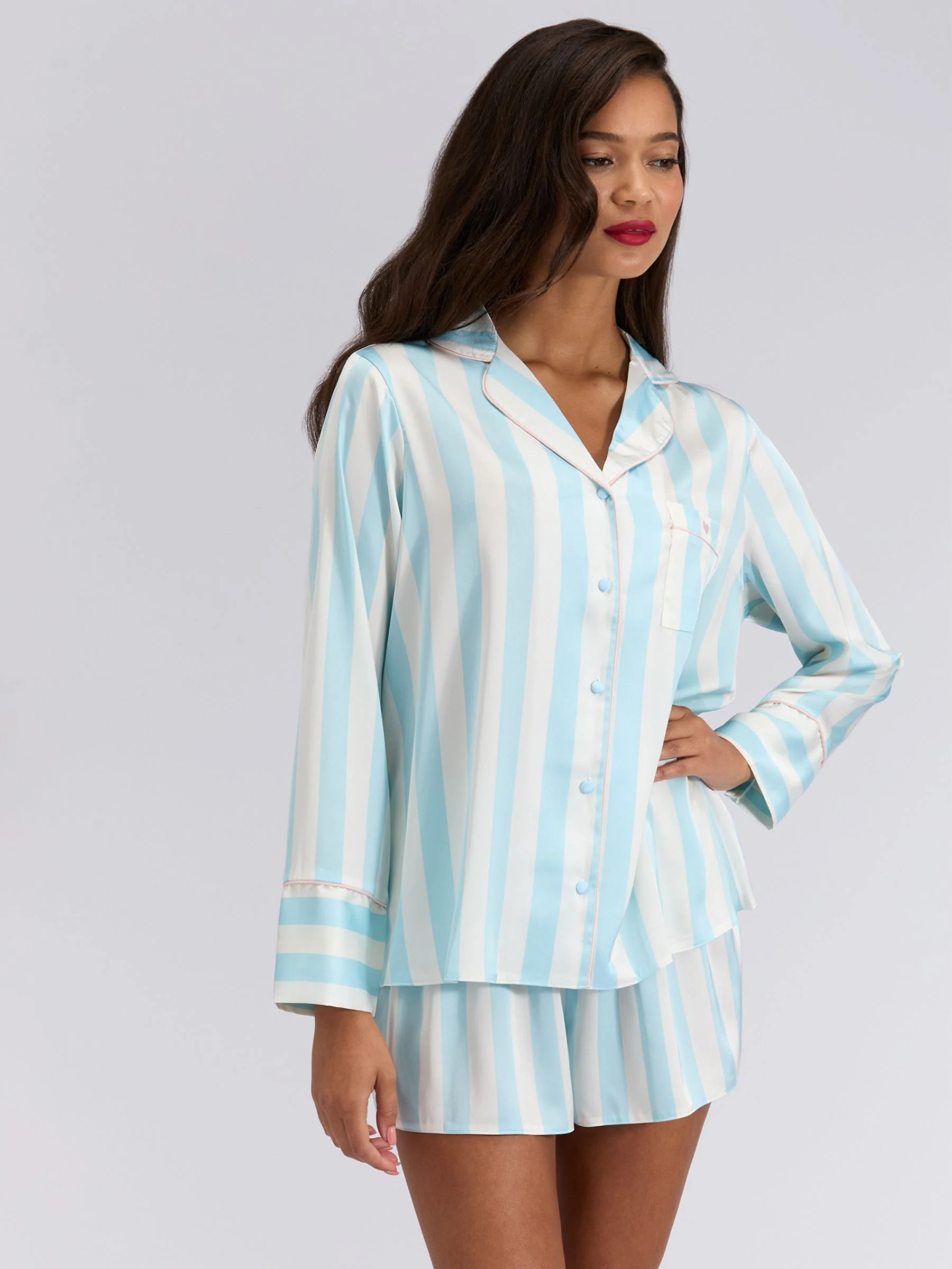 Boux Avenue Blue Oversized Satin Revere & Short Pyjamas Set