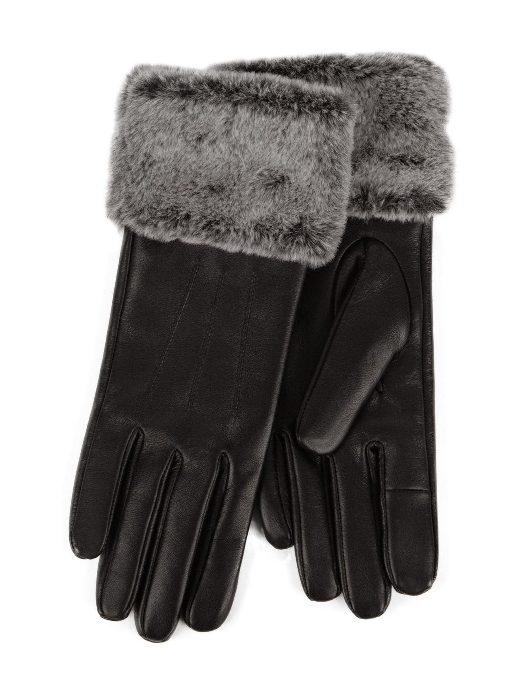 Totes Black Isotoner Ladies Leather Gloves with Faux Fur Cuff