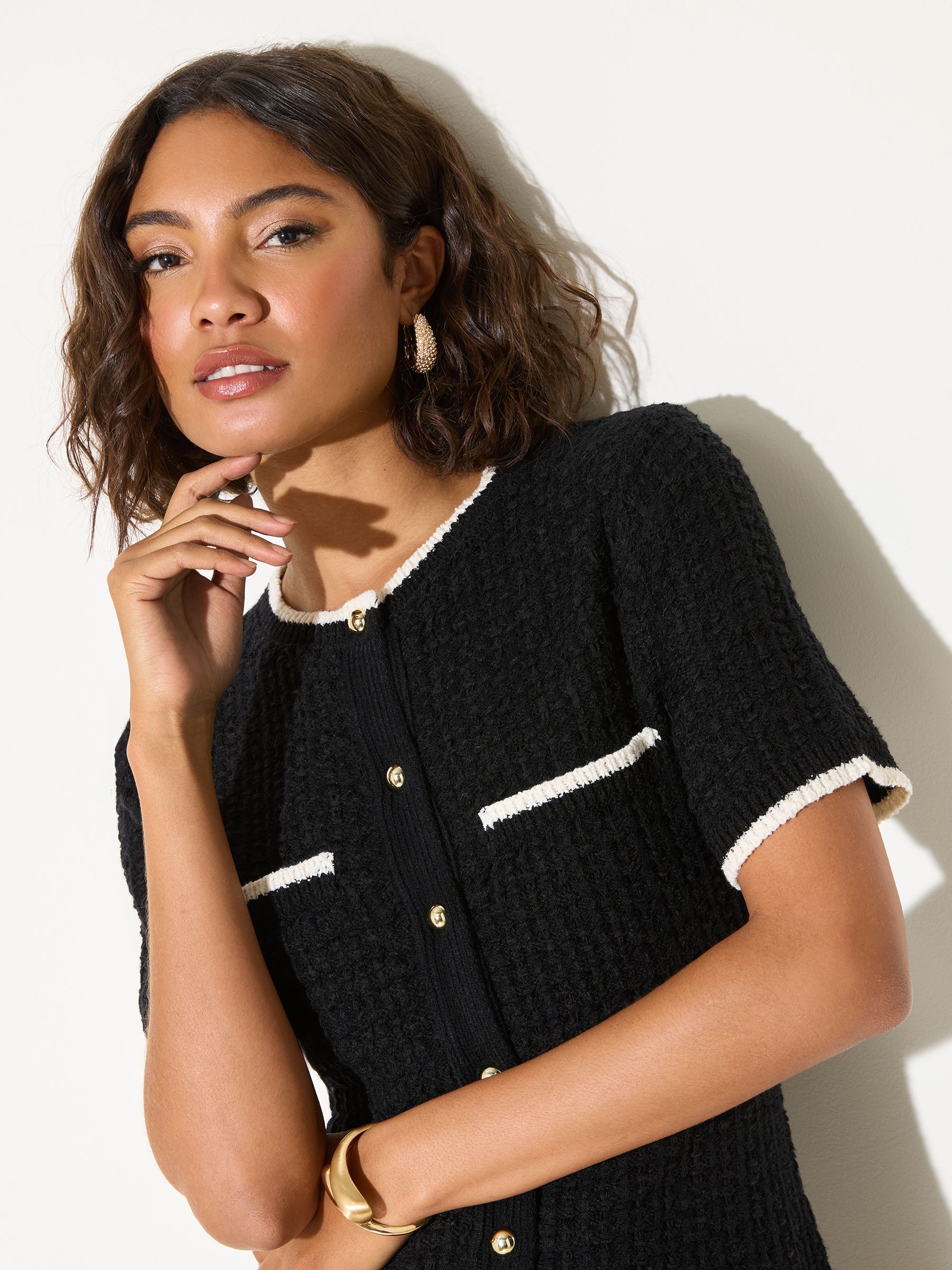 Friends Like These Black Mini Boucle Button Through Dress