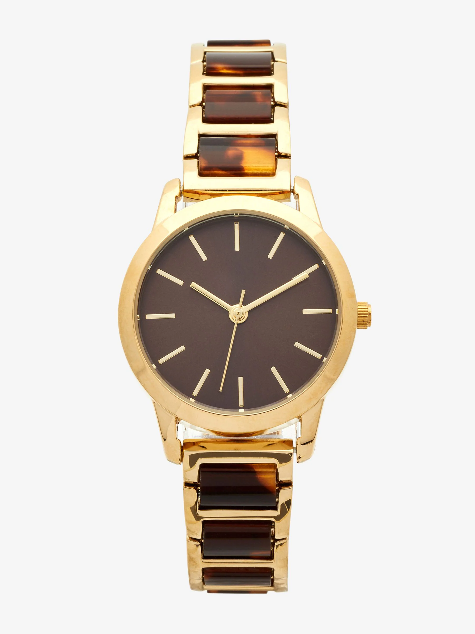 Gold Tone Tort Link Bracelet Watch