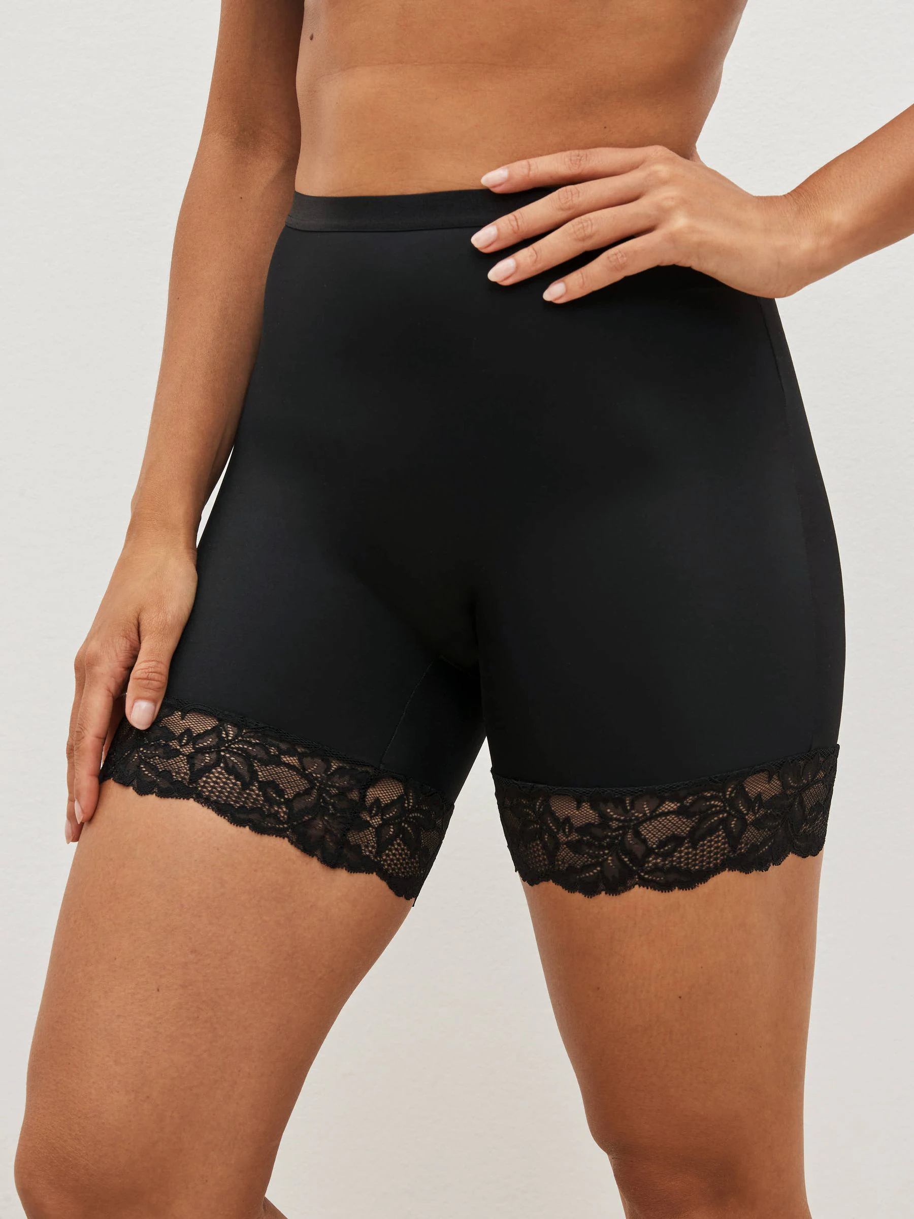 Black / Praline Nude Tummy Control Light Shaping Lace Back Shorts 2 Pack