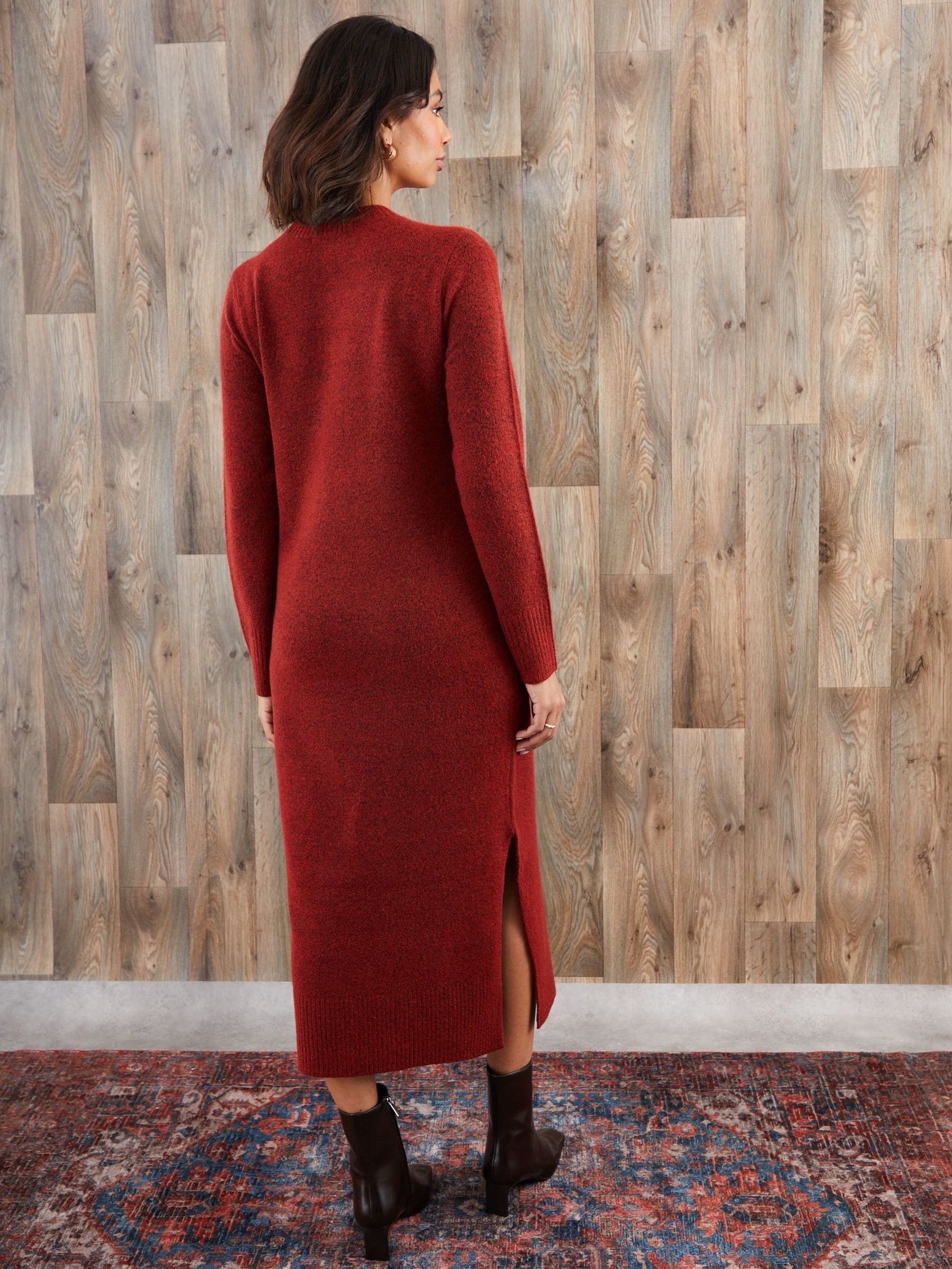 Threadbare Orange Knitted Side Button Detail Maxi Dress