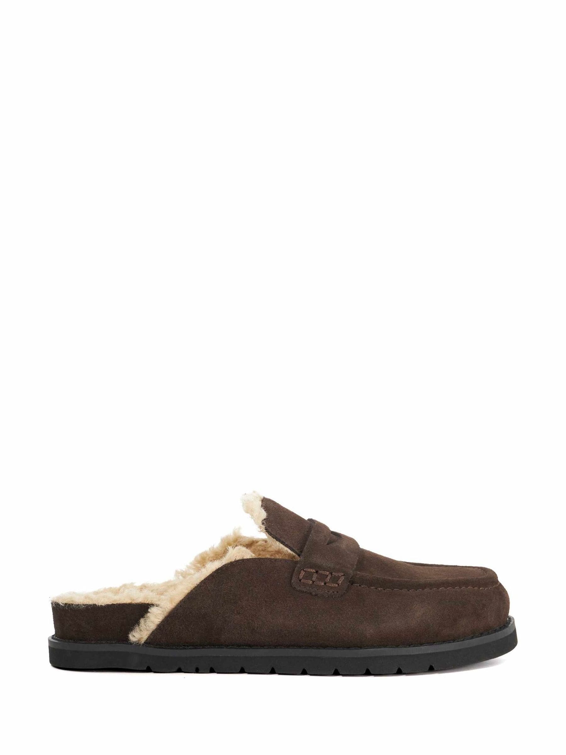 Dune London Brown Goldy Lined Backless Loafers
