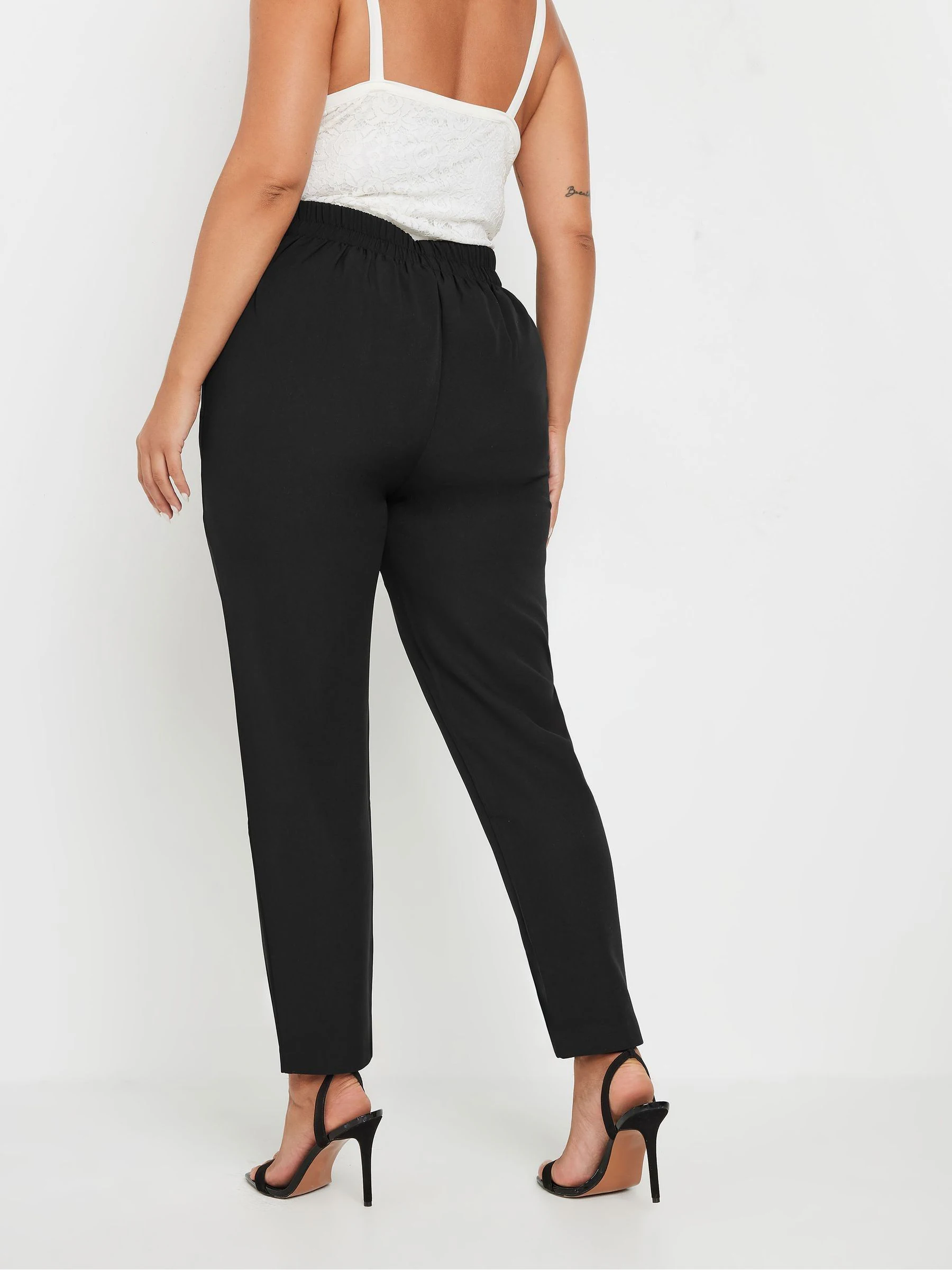 Yours Curve Black Darted Waist Tapered Trousers
