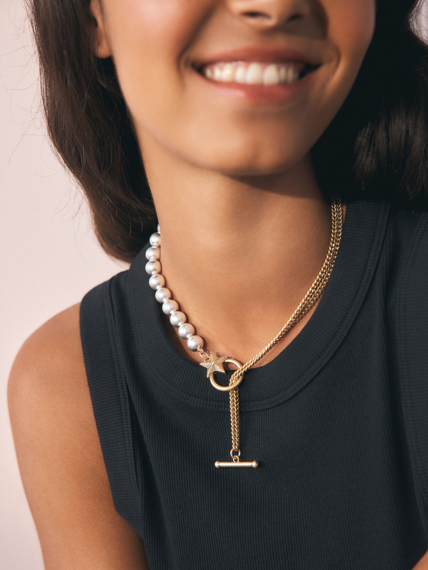 Rockett St George Silver Tone/Gold Tone Chain and Bead Necklace