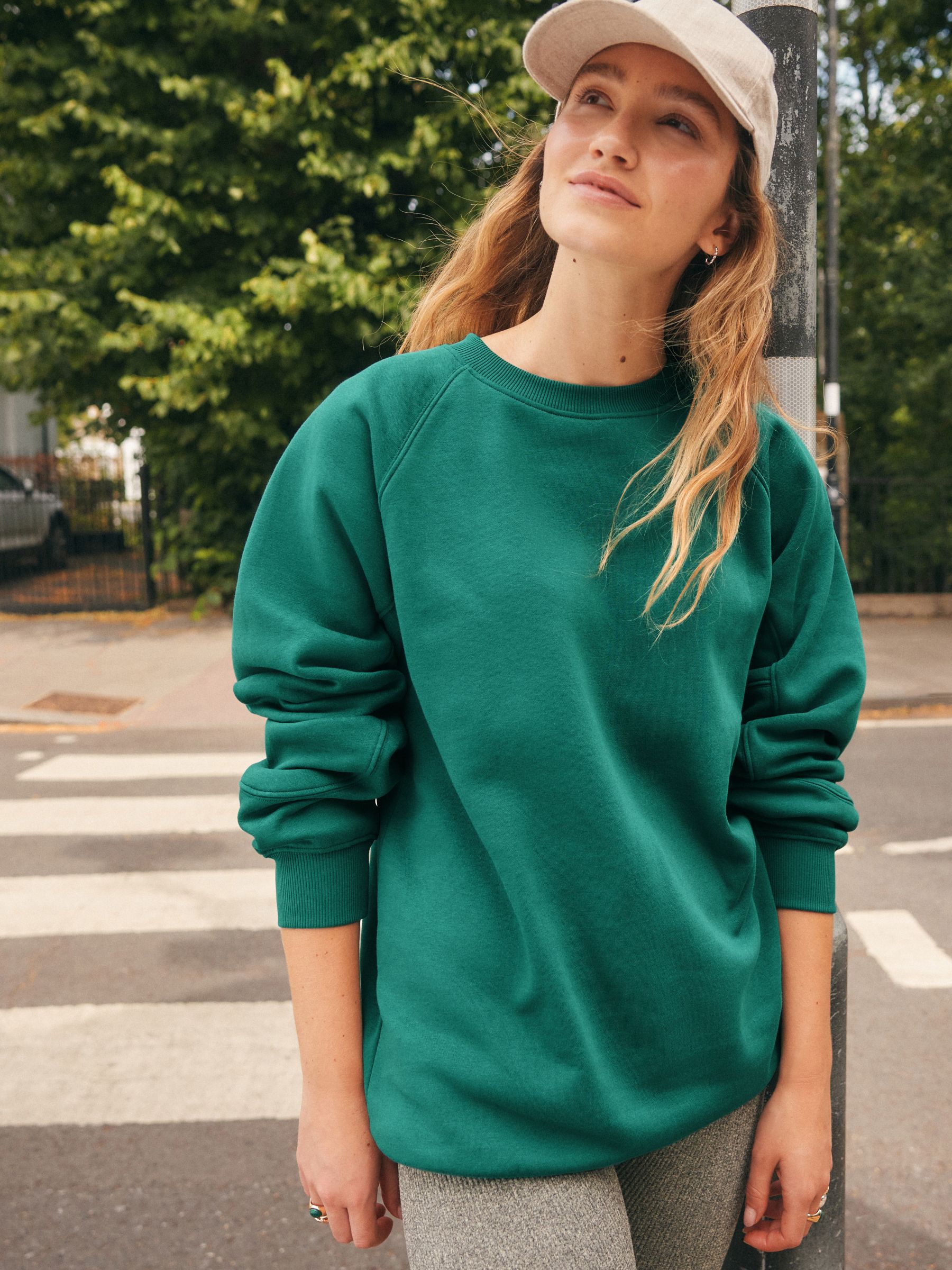 Teal Blue Relaxed Fit Heavyweight Longline Crew Neck Sweatshirt