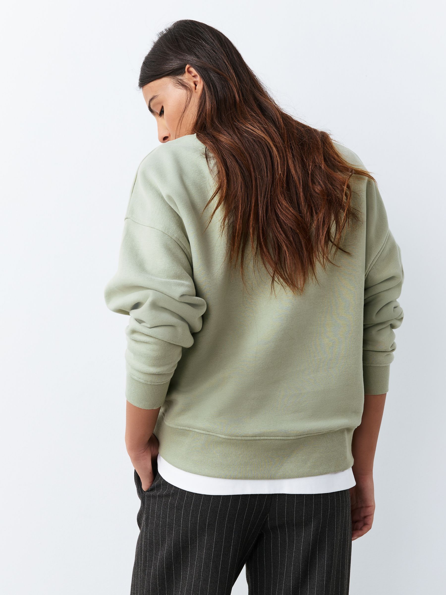 Sage Green Supersoft Peached Essentials Crew Neck Seam Detail Sweatshirt
